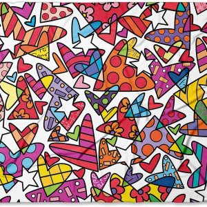 BRITTO Romero Luxe Manta y manta (Nube Nueve) Corazones Coloridos Patrón, 60 x 80 in.. BRITTO Romero Luxe Manta y manta (Nube Nueve) Corazones Coloridos Patrón, 60 x 80 in..