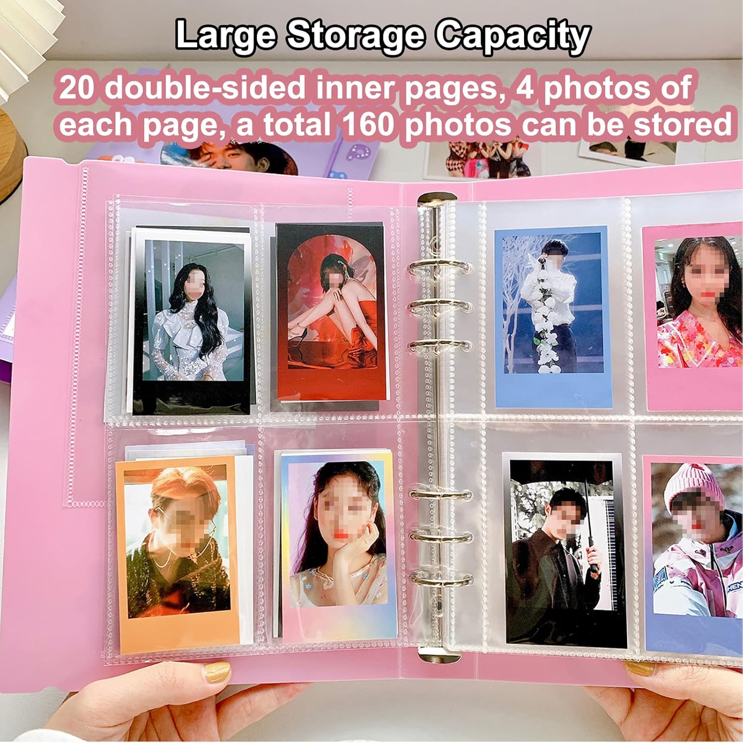 SZHTSWU Kpop – Carpeta para tarjetas fotográficas A5, 20 hojas, 160 bolsillos, álbum de fotos de 3 pulgadas en hojas sueltas, recargable, 6 anillas,