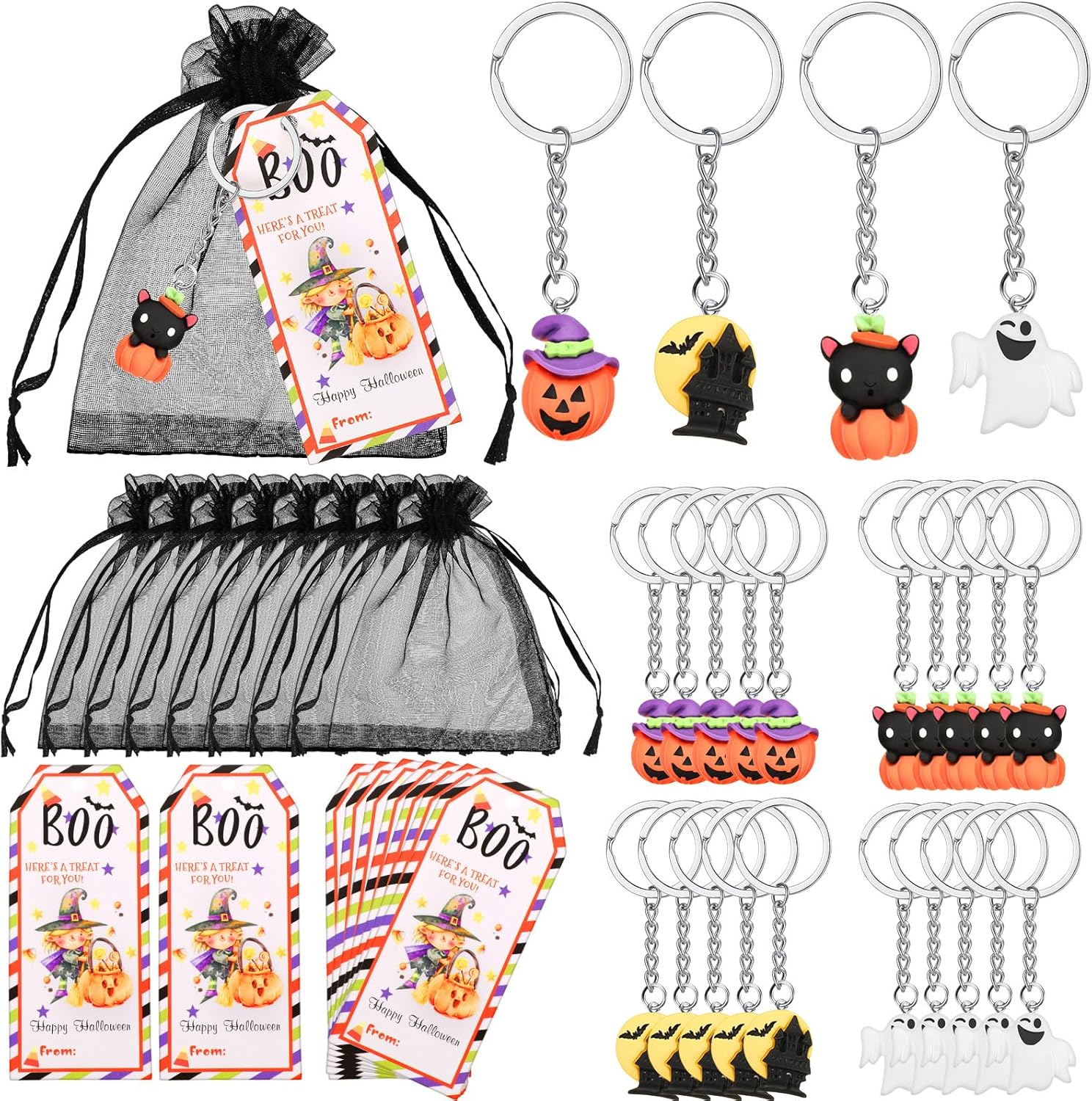 72 piezas de regalos de Halloween, 24 unidades, regalos de Halloween, para estudiantes, 24 llaveros de Halloween, llavero de calabaza fantasma, 24