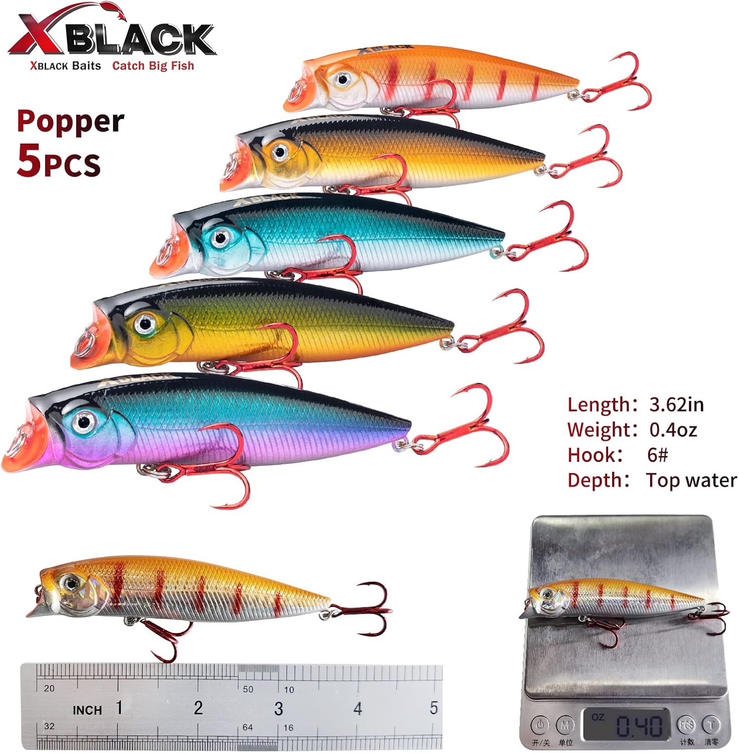 Fishing Lures Set Minnow Crankbaits Pencil Jointed Popper VIB Lures Fishing Lures Kit 5PCS for Bass Trout in Saltwater and Freshwater, XBLACK Baits,