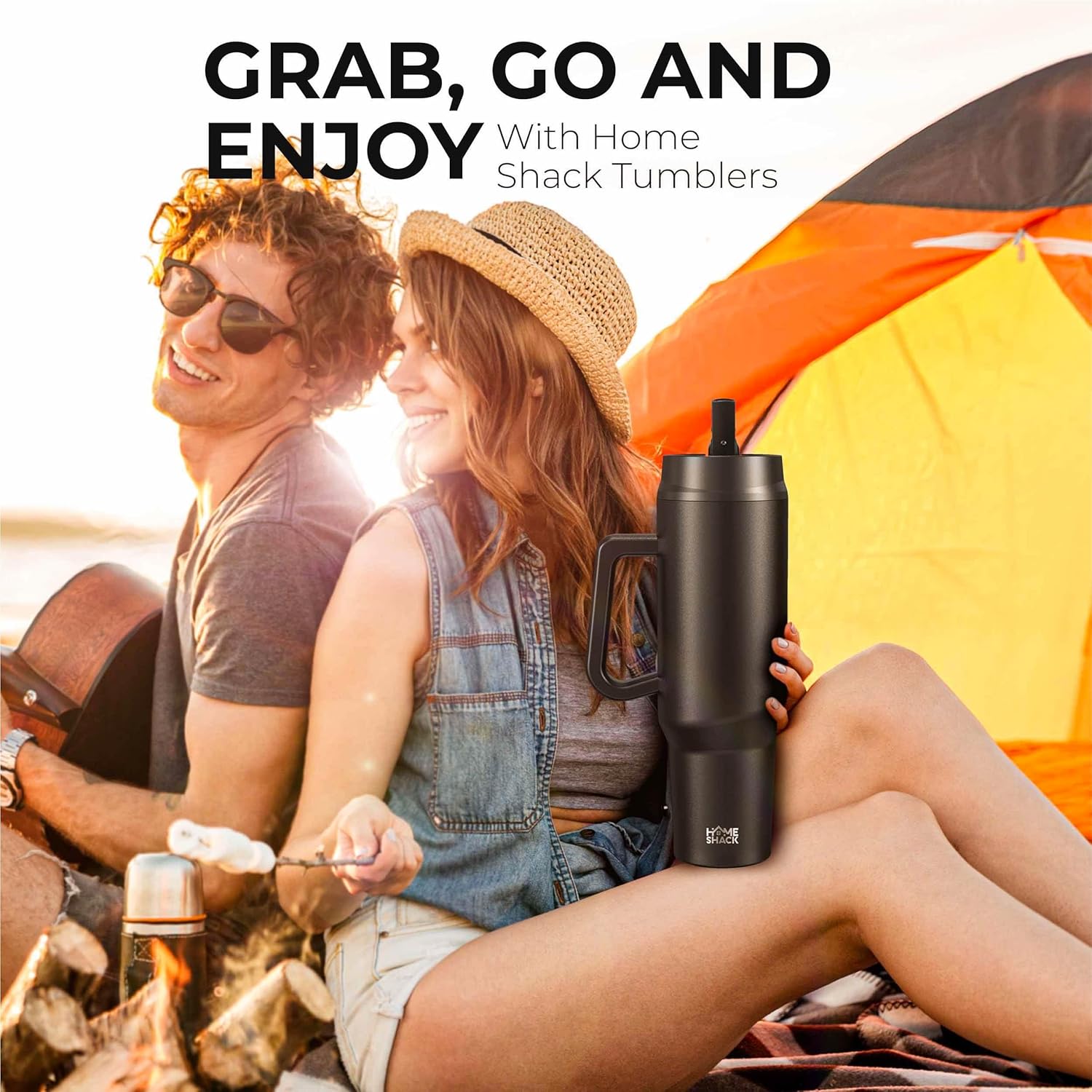 HOMESHACK Vaso de 40 onzas con asa y tapa plegable con popote  Botella de agua de acero inoxidable aislada a prueba de fugas  Taza de viaje para