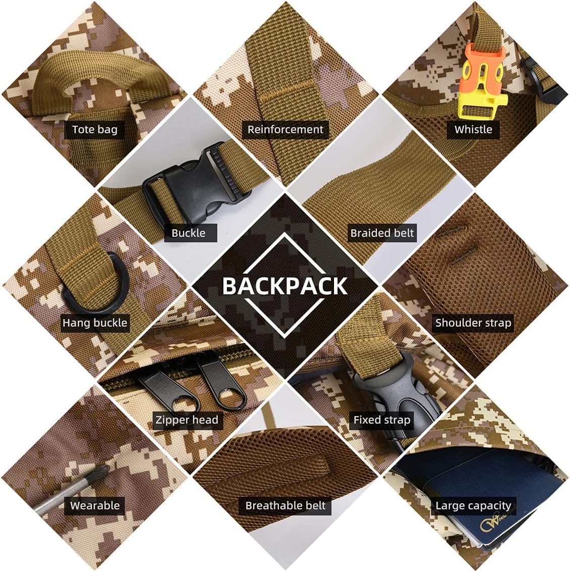 Mochila Molle para acampar de 100 litros, mochila militar para mochileros, Caqui-b, M, Mochila de senderismo