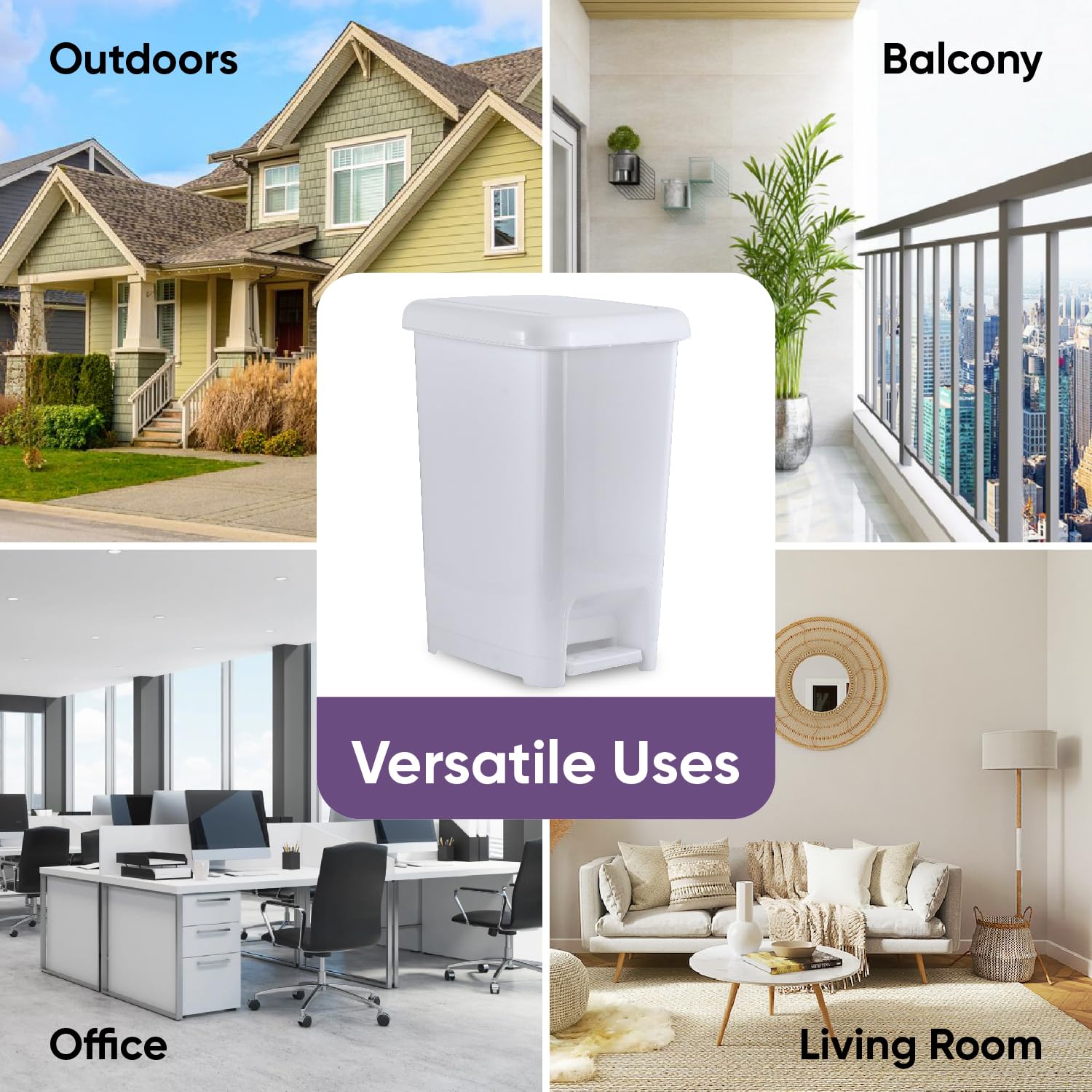 Superio Bote de basura delgado con pedal de pie, bote de basura de plástico con tapa, bote de basura para baño, dormitorio, caravana, cocina,