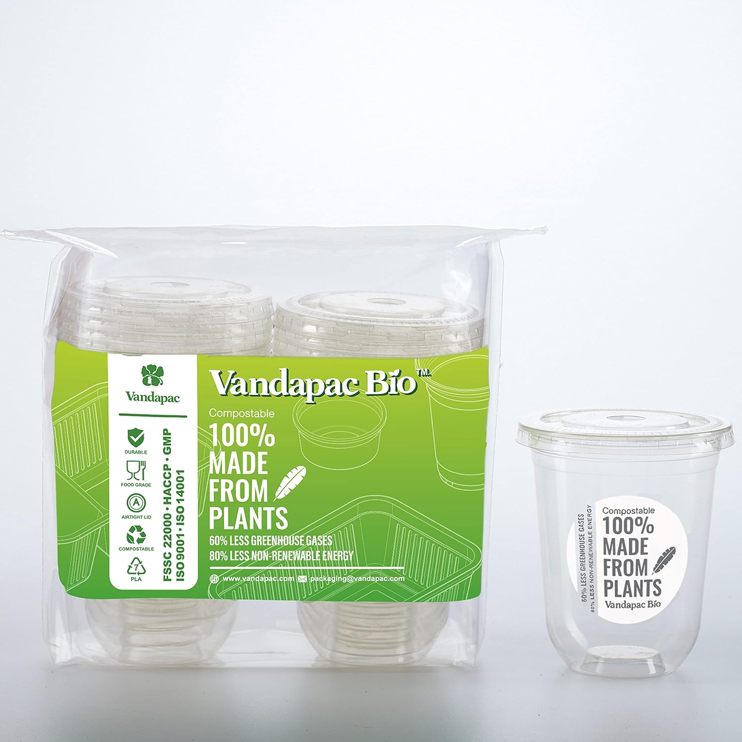 Vasos compostables prémium con tapas, vasos de plástico de 18 oz (10 tazas). Vasos biodegradables resistentes que son vasos fríos ecológicos. Vasos