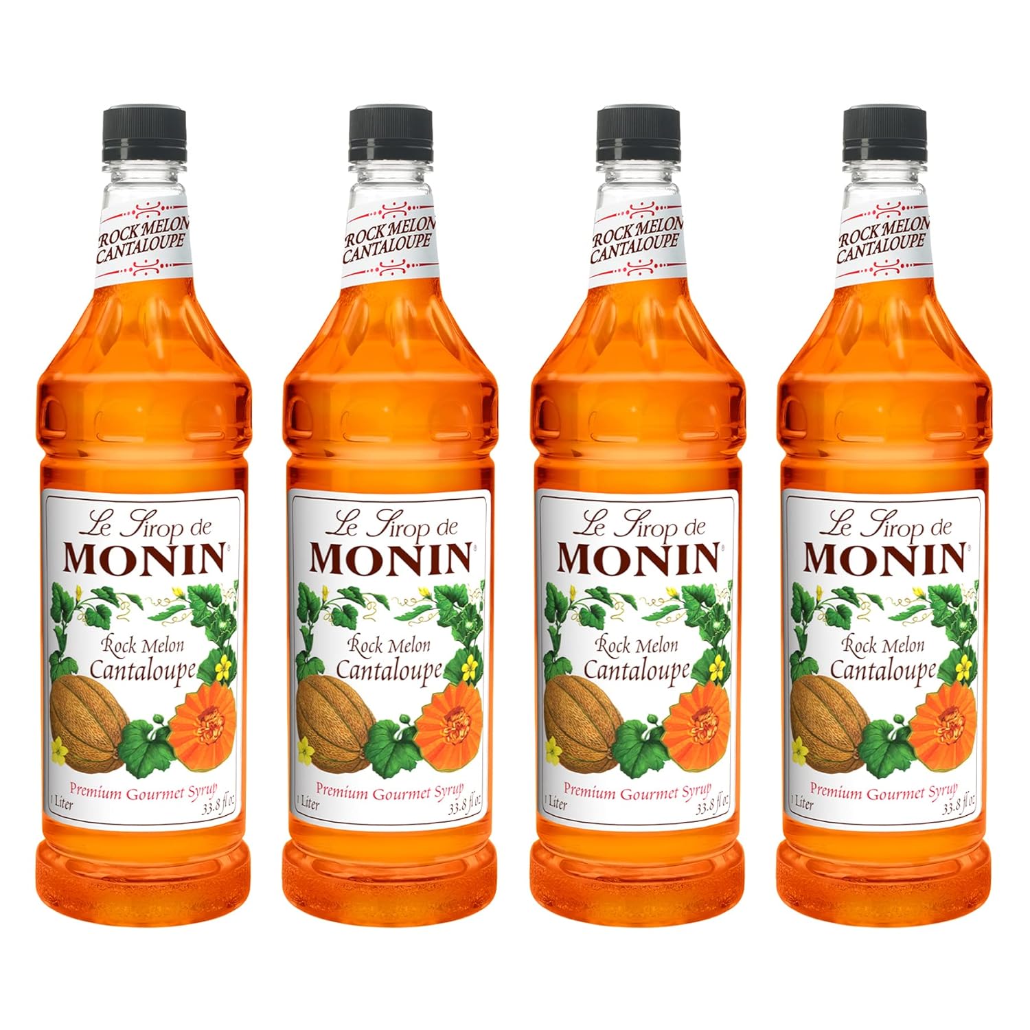 Monin Jarabe saborizado, melón de melón de roca, botellas de plástico de 33.8 onzas (paquete de 4)