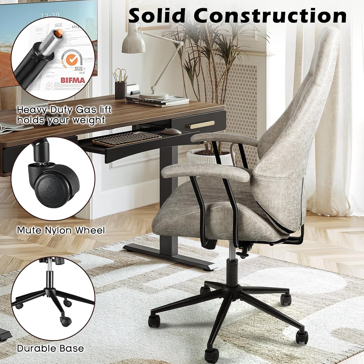 PUKAMI Morden Silla de oficina de cuero, silla de computadora, silla de escritorio ergonómica, silla de escritorio con respaldo alto, silla
