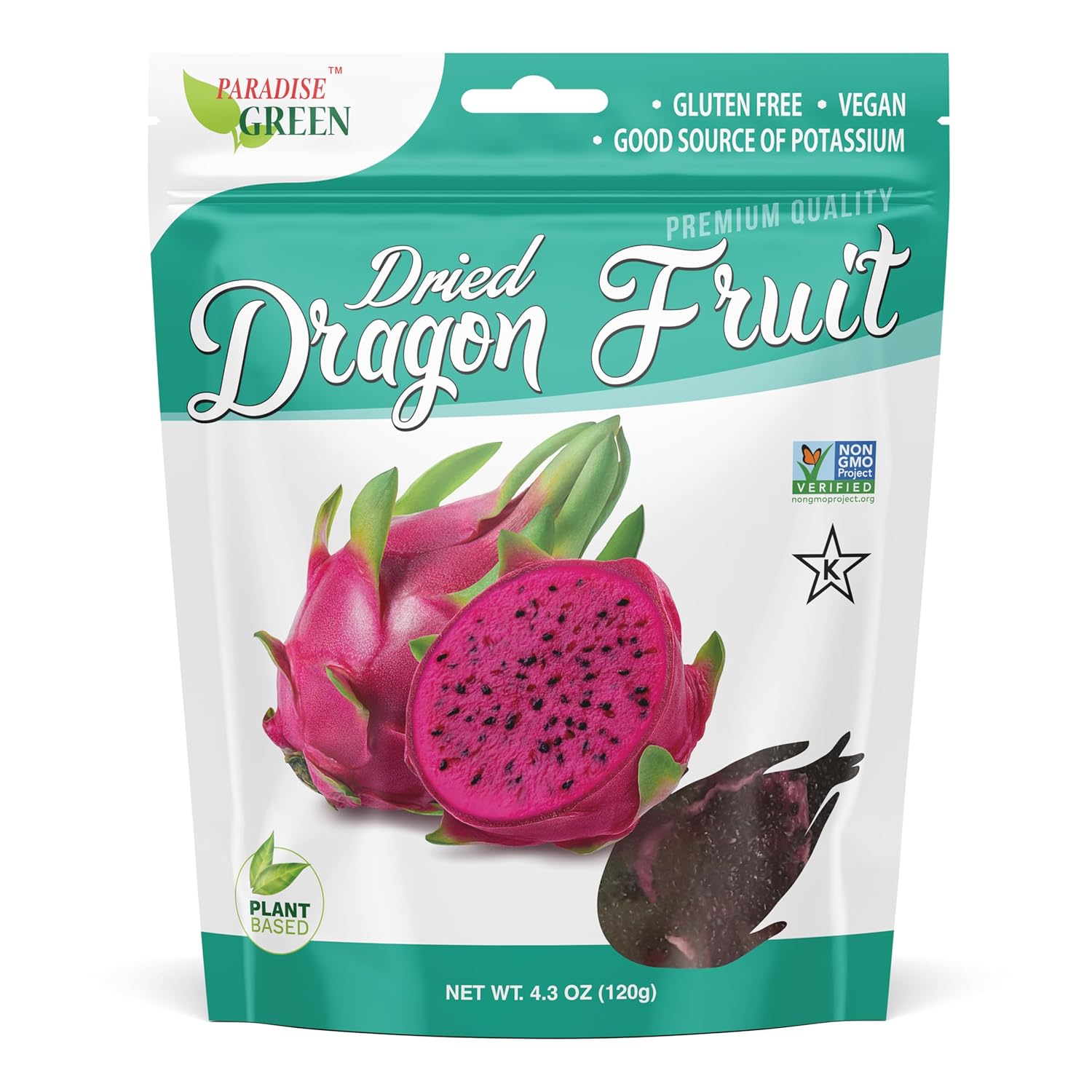Paradise Green Fruta de dragón seca clásica, bolsa de 4.2 onzas, sin OMG, 100% orgánica, sin gluten