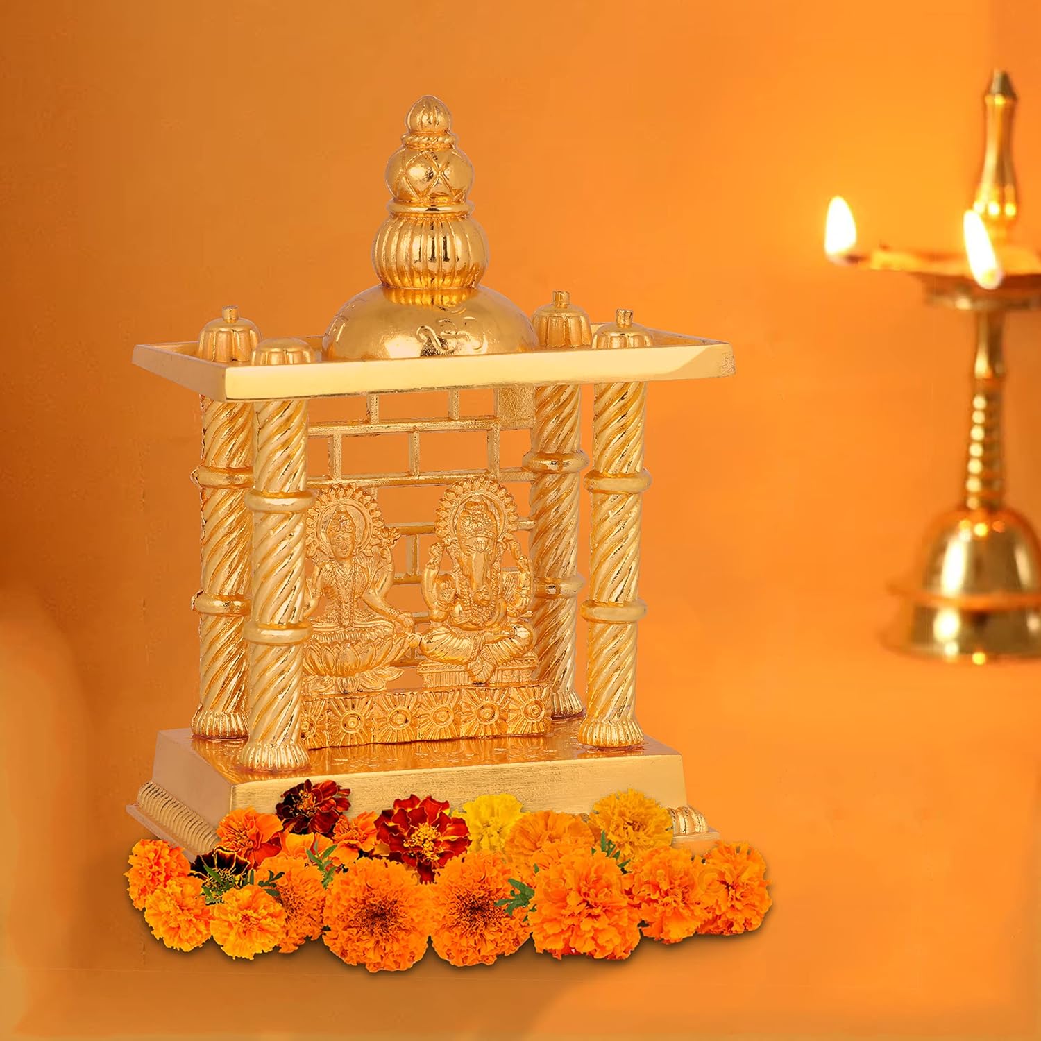 CRAFTSMAN SATVIK – Estatua de Lakshmi Ganesha Mandir de 7.5 pulgadas. Estatua de metal ídolo Murti para Pooja hindú para mandir del hogar,