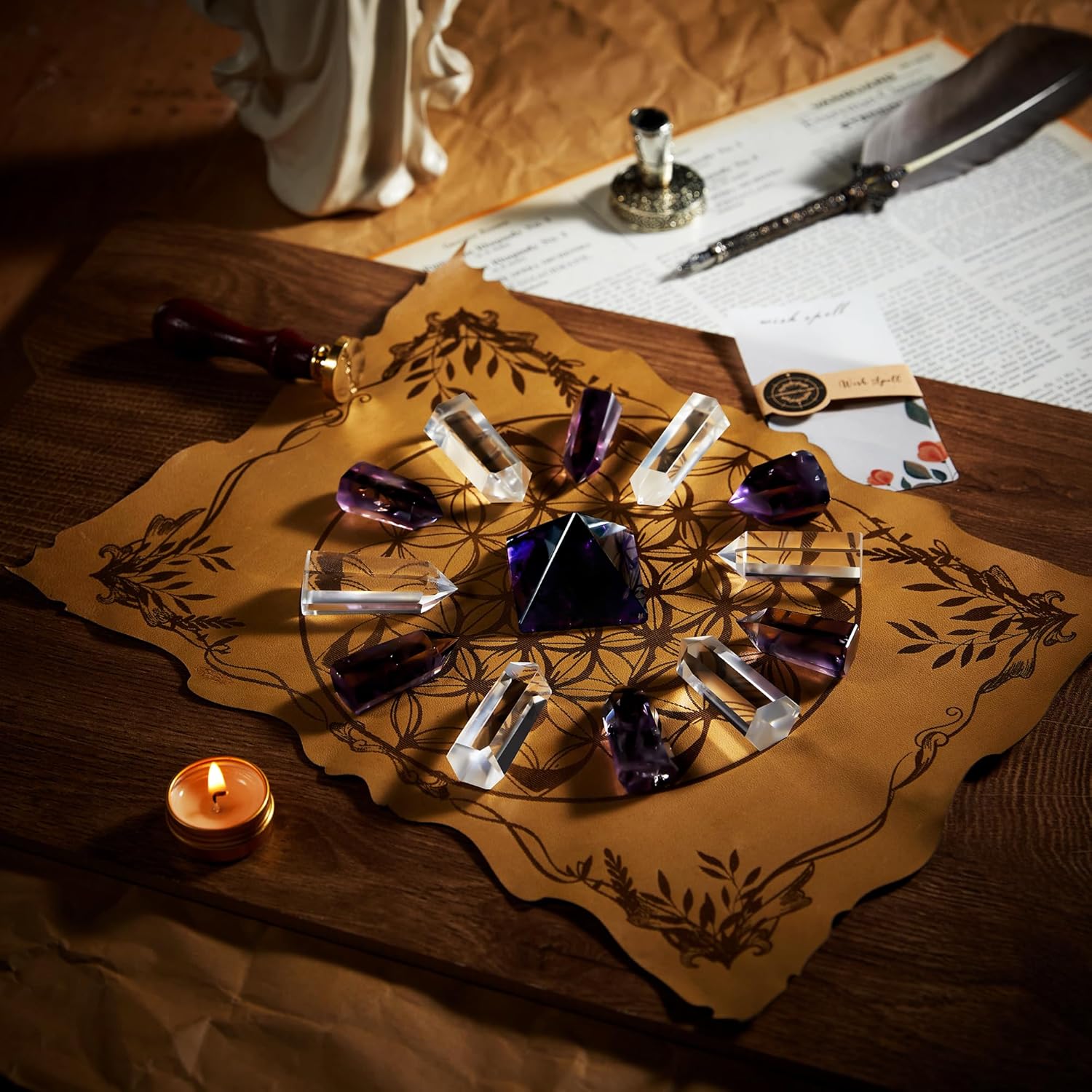 CHRONOSTELLARY Regalo de cristal para hacer deseos  Rejilla de cristal con geometría sagrada Flor de la vida  Suministros de brujería Cristales
