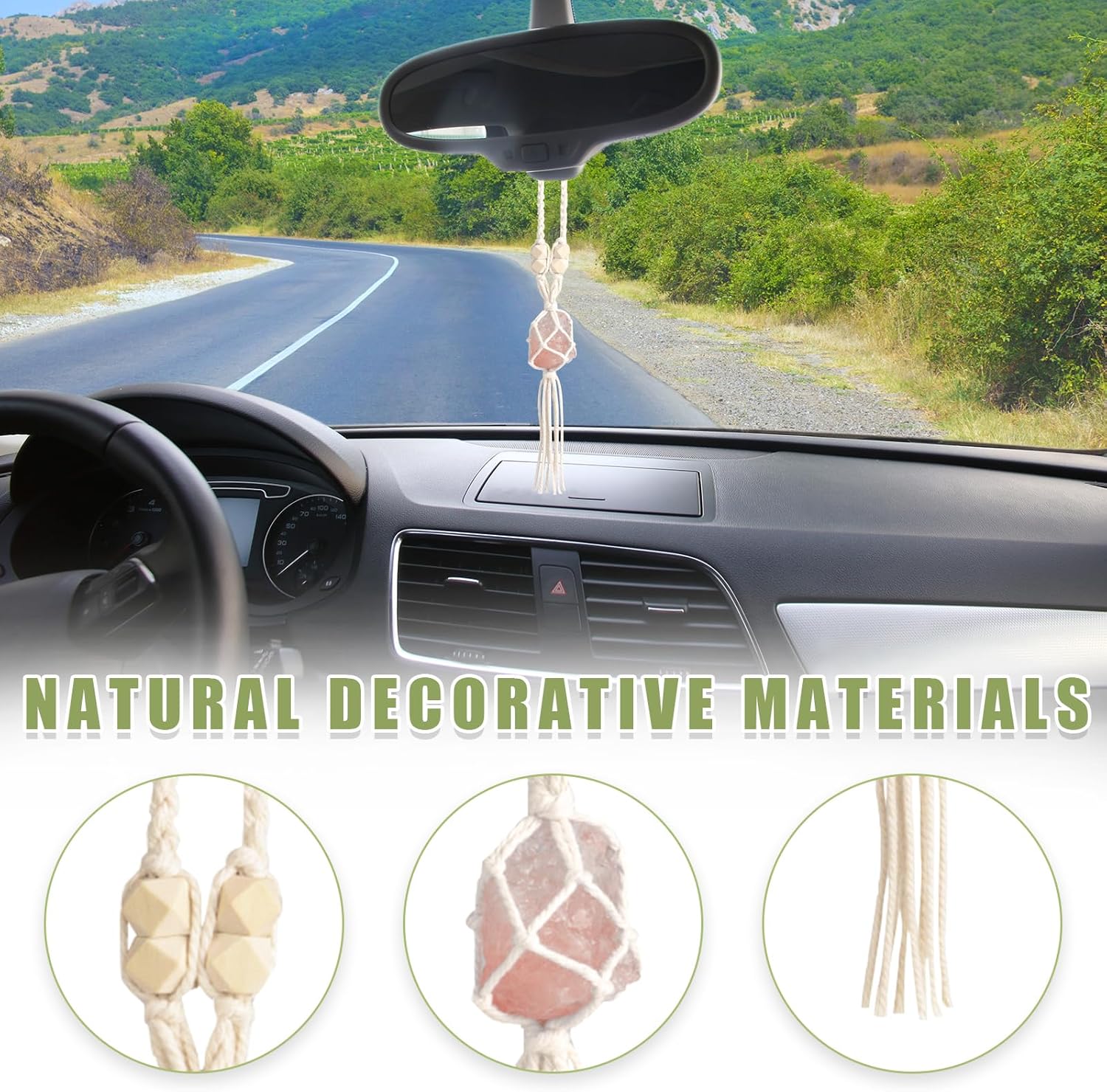 Ziciner Colgante hecho a mano para espejo retrovisor de coche con sal del Himalaya, accesorios colgantes para automóvil, decoración colgante