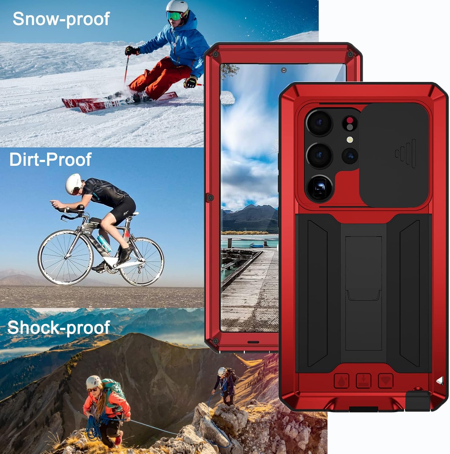 NINKI Funda para cámara compatible con Samsung Galaxy S23 Ultra con protector de pantalla de metal, a prueba de golpes, a prueba de polvo, funda