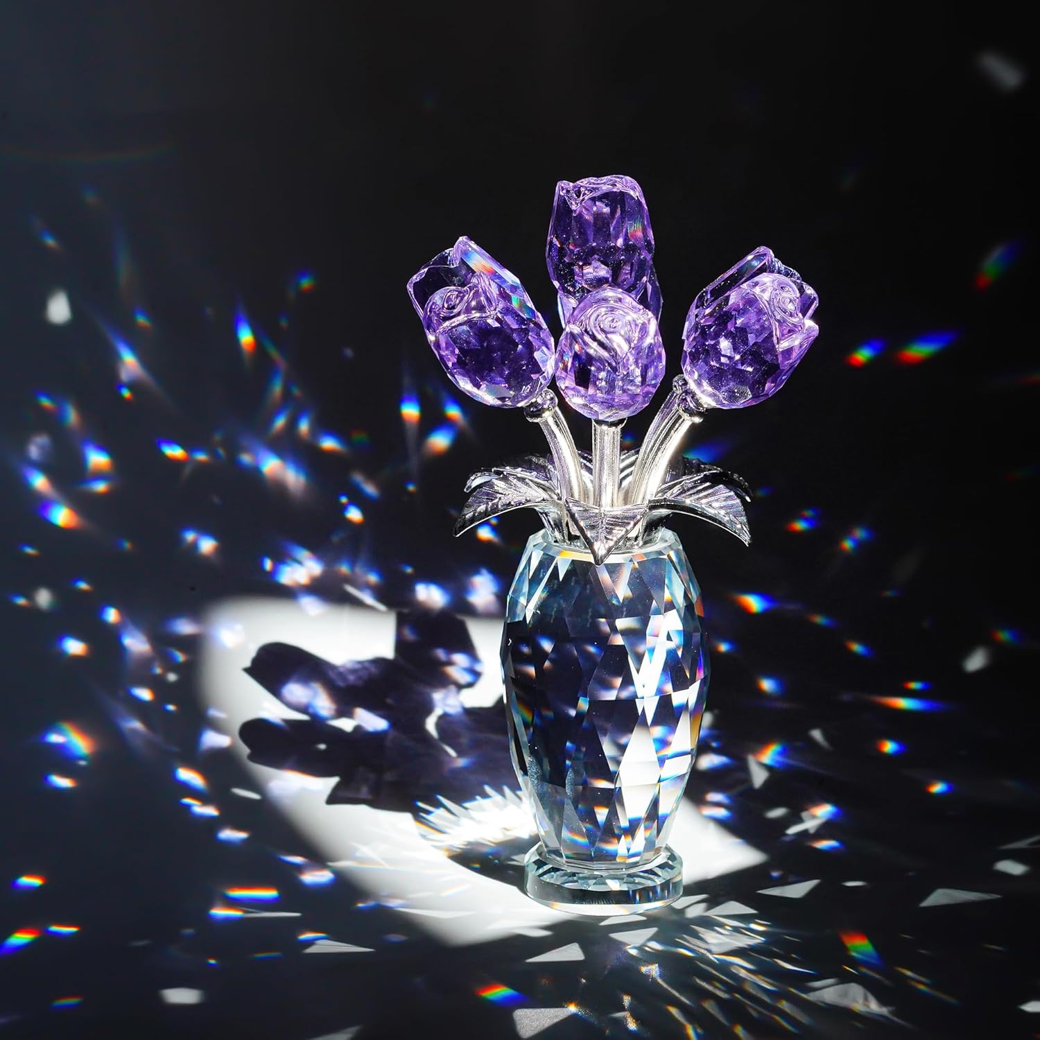 H&D HYALINE & DORA Figura de flores moradas de cristal, regalos de rosas para mamá, esposa, abuela, adorno coleccionable de flores de cristal, Día