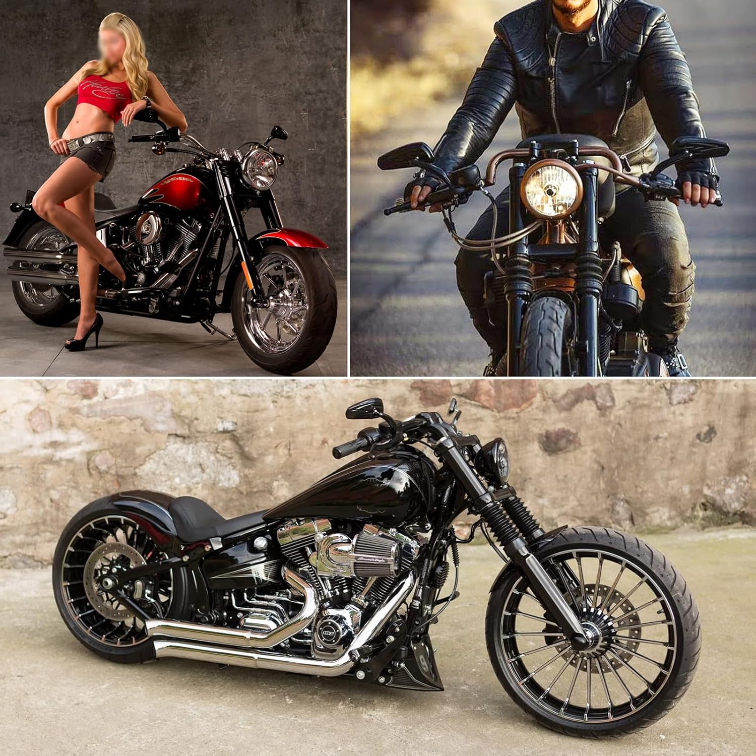 Espejos retrovisores de motocicleta negros compatibles con Harley Touring Road King Street Glide Softail CLASSIC SPORTSTER XL 1200 883 y más