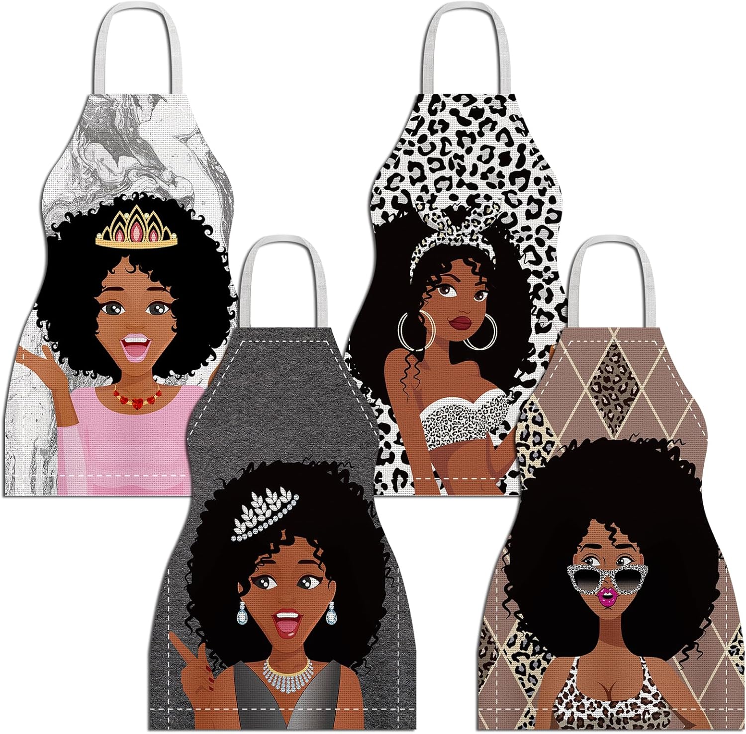 4 delantales para mujer africana, impermeables, delantales de reina afroamericana, ajustables, delantales negros para mujeres, niñas, delantales de