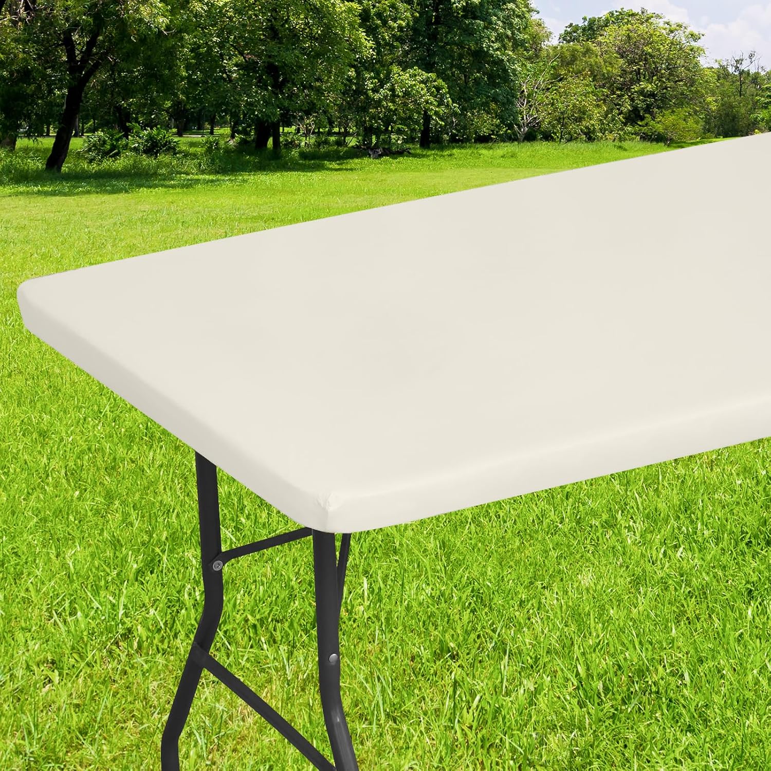 smiry Mantel rectangular, mantel de vinilo elástico ajustable con parte trasera de franela para mesas plegables de 4 pies, fundas impermeables y