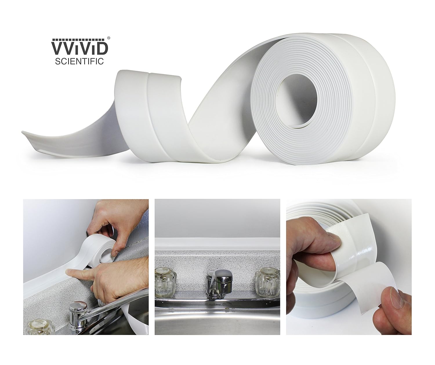 VViViD Rollo de cinta selladora de calafateo impermeable blanca para despegar y pegar (2 rollos)