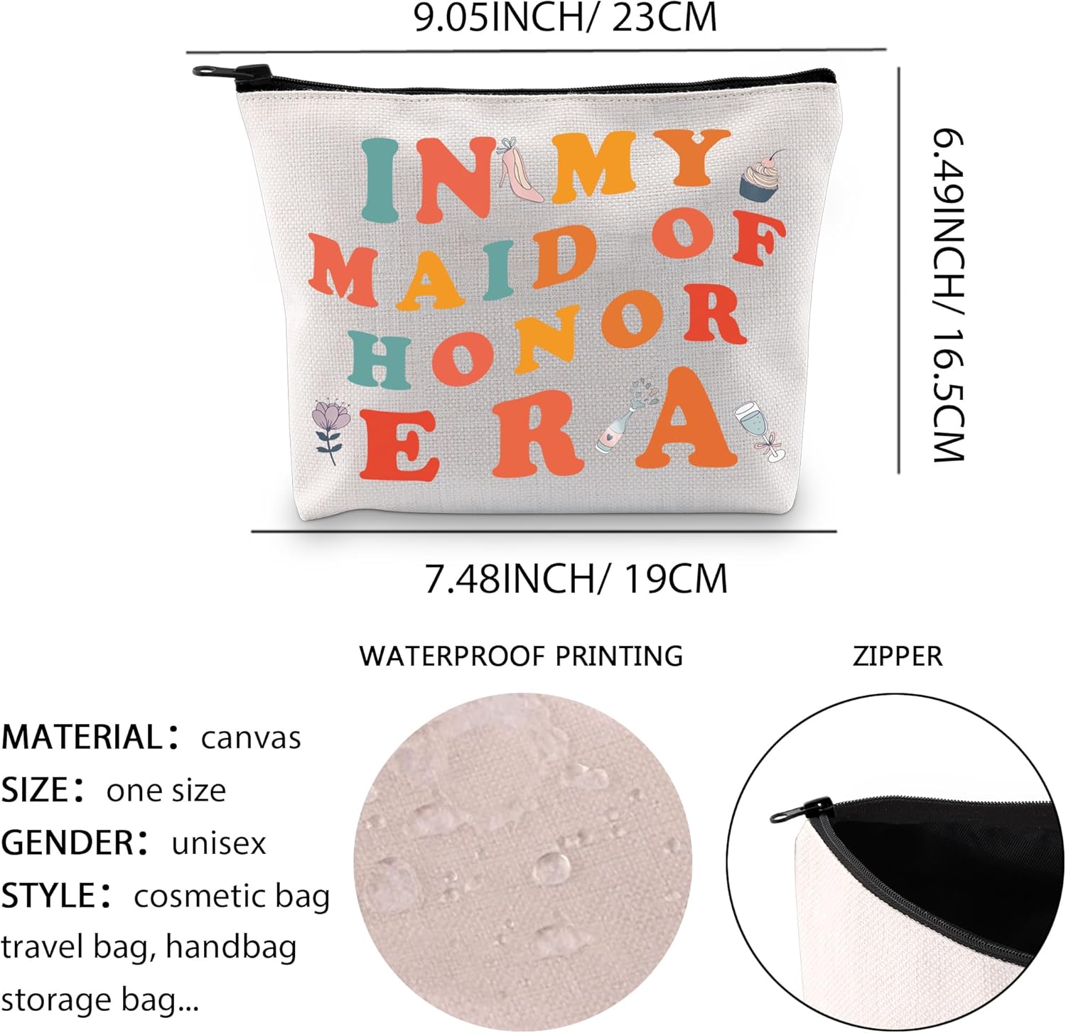 Regalos de dama de honor, bolsa de cosméticos, regalo de dama de honor, regalo de dama de honor, regalo de agradecimiento, bolsillo con cremallera,