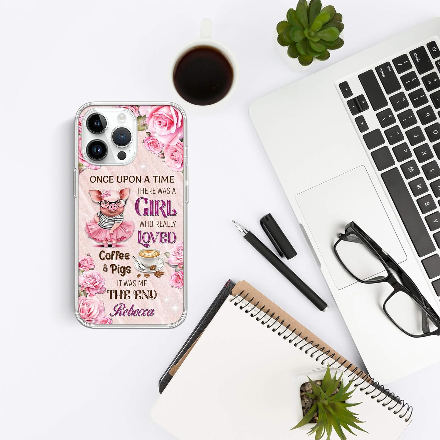 Funda de teléfono con nombre personalizado, diseño de cerdos, diseño divertido de animales de granja, regalo para amantes de los cerdos para niñas y