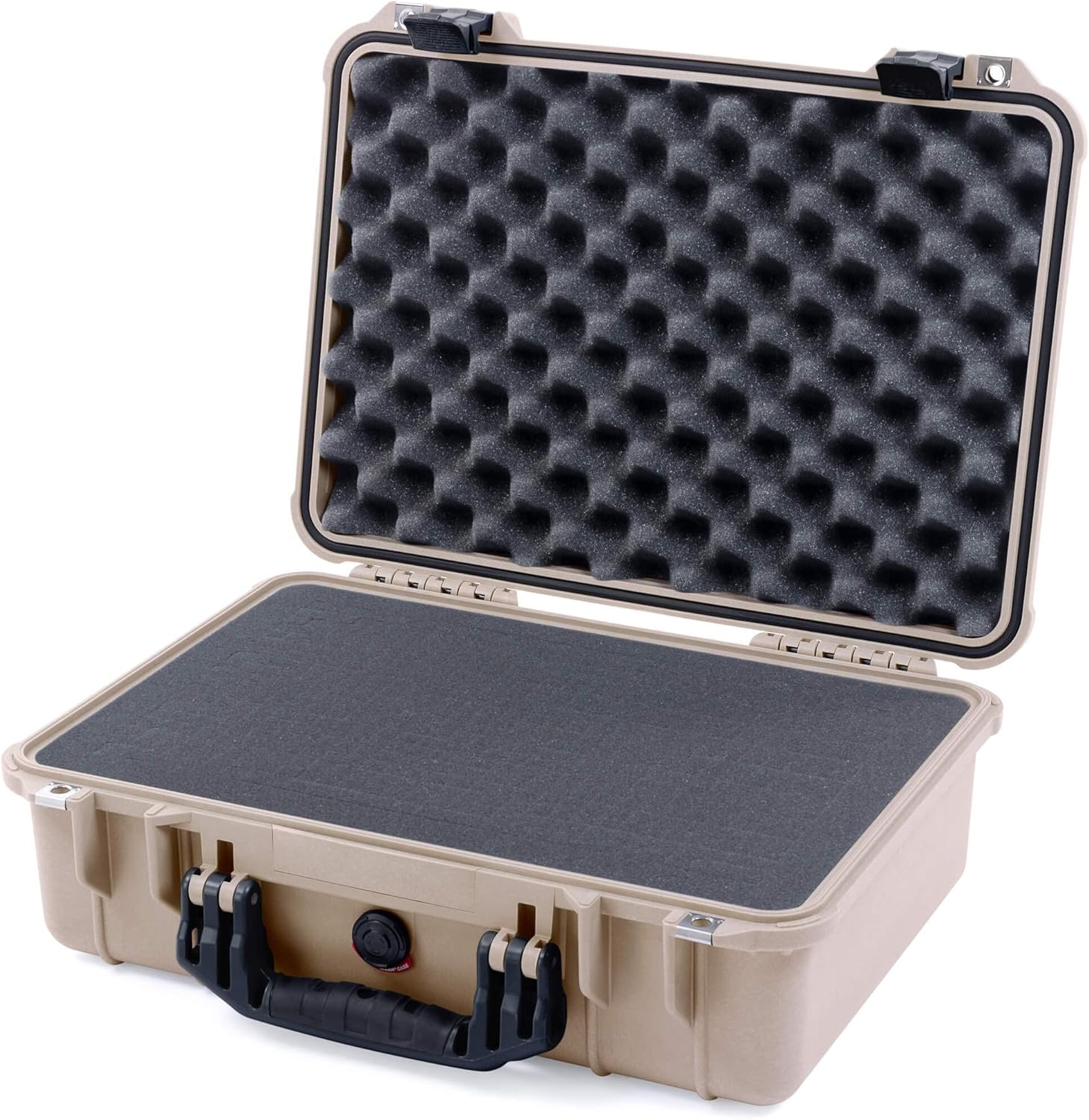 Funda Tan Pelican 1500 con mango negro y pestillos Viene con Espuma.