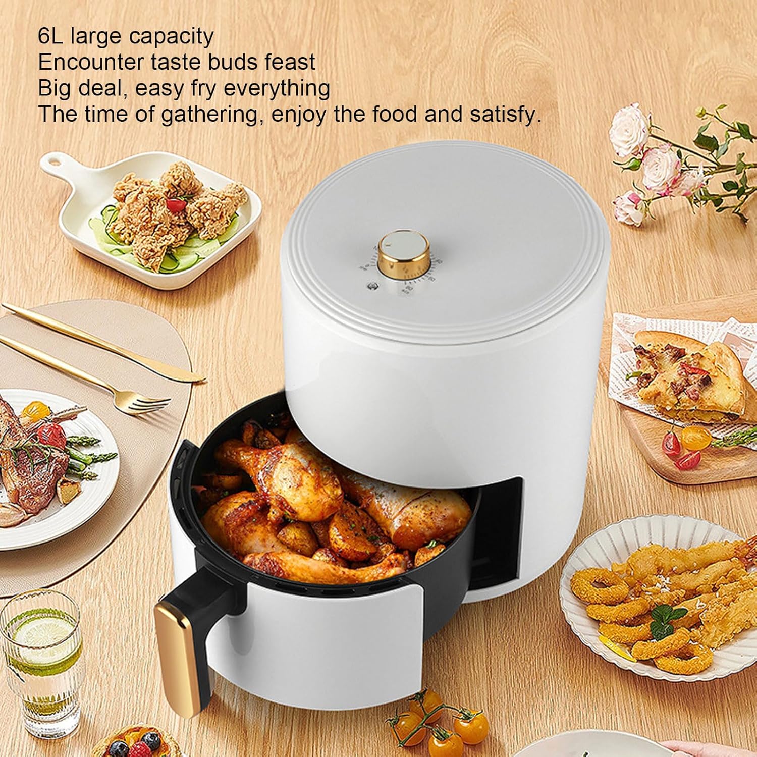 Freidora de aire, freidora de aire caliente eléctrica antiadherente de gran capacidad, freidora de aire de aceite saludable con temporizador