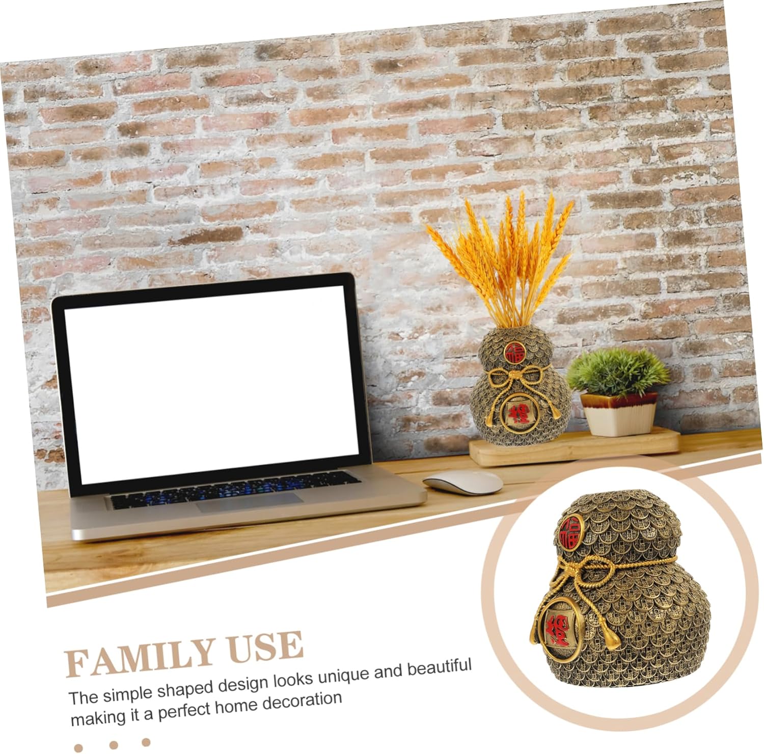 Artibetter 2pcs Ornaments Floral Arranging Vase Wu Figurine Flower Arrangement Vase Fengshui Money Bag Figurine Hulu Dining Table Decor Bookshelf