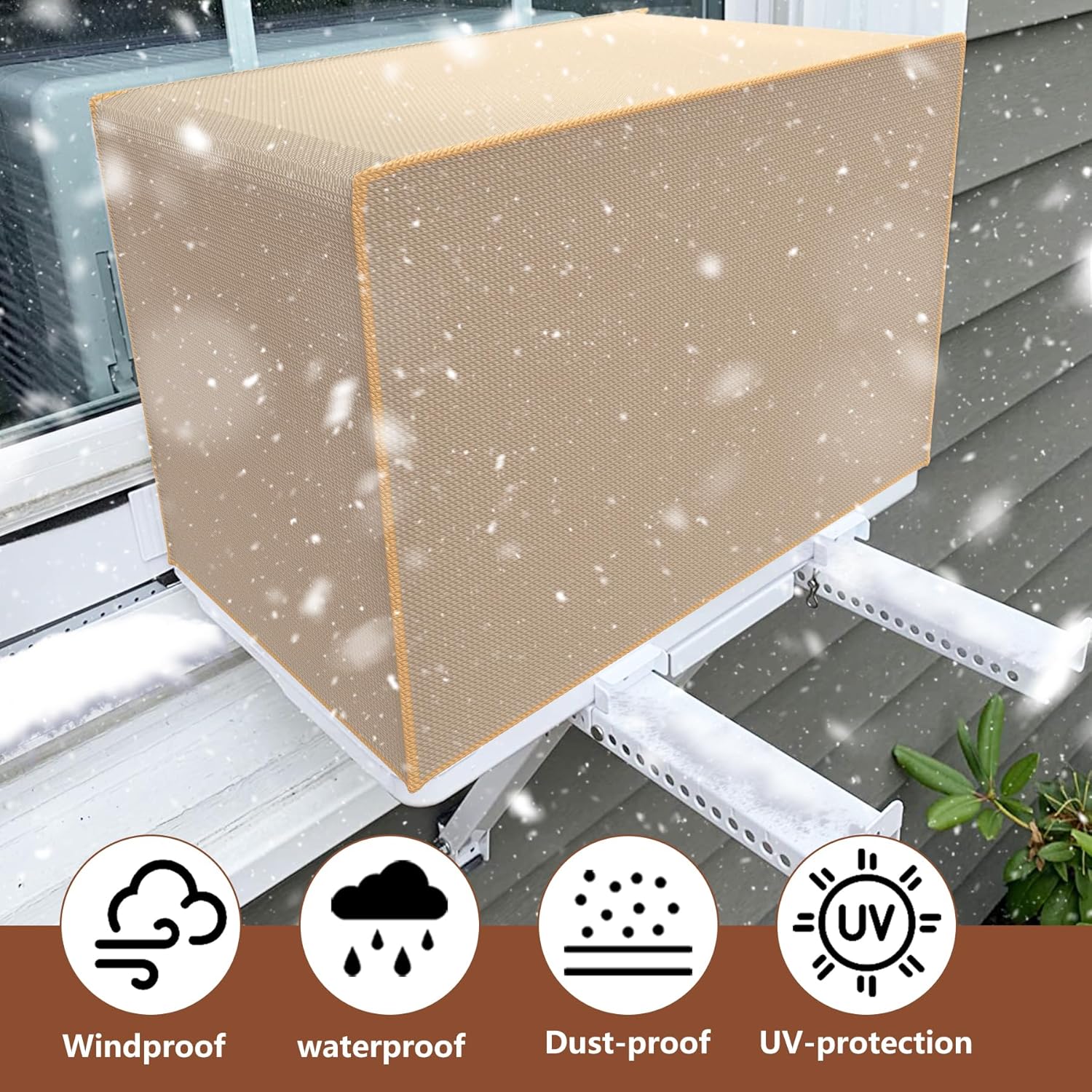 BJADE’S Cubierta de aire acondicionado para ventana en forma de U, resistente, impermeable 600D poliéster al aire libre, a prueba de polvo y viento
