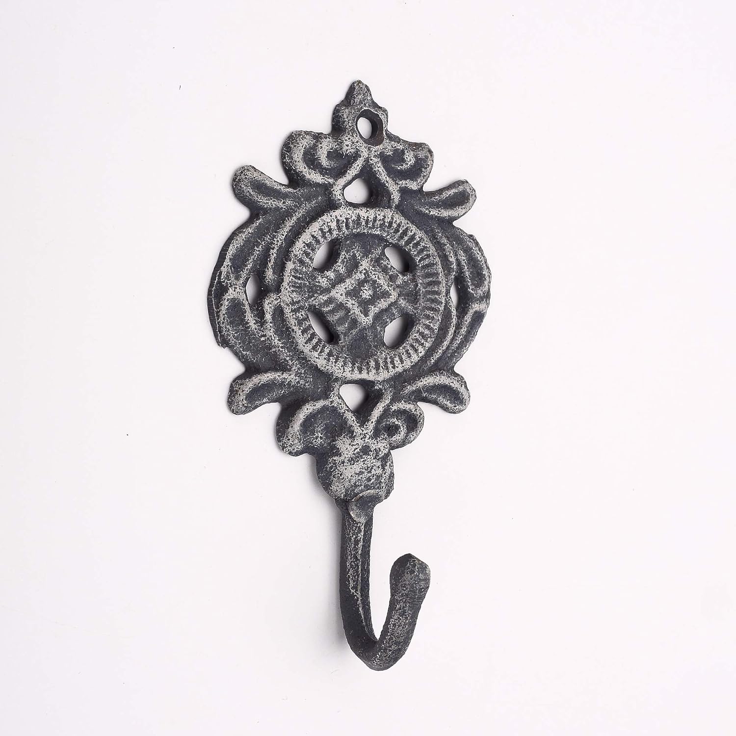 Ambipolar Gancho de hoja india, estilo antiguo, decorativo, vintage, resistente, para pared, paquete de 3 ganchos (gris mate)