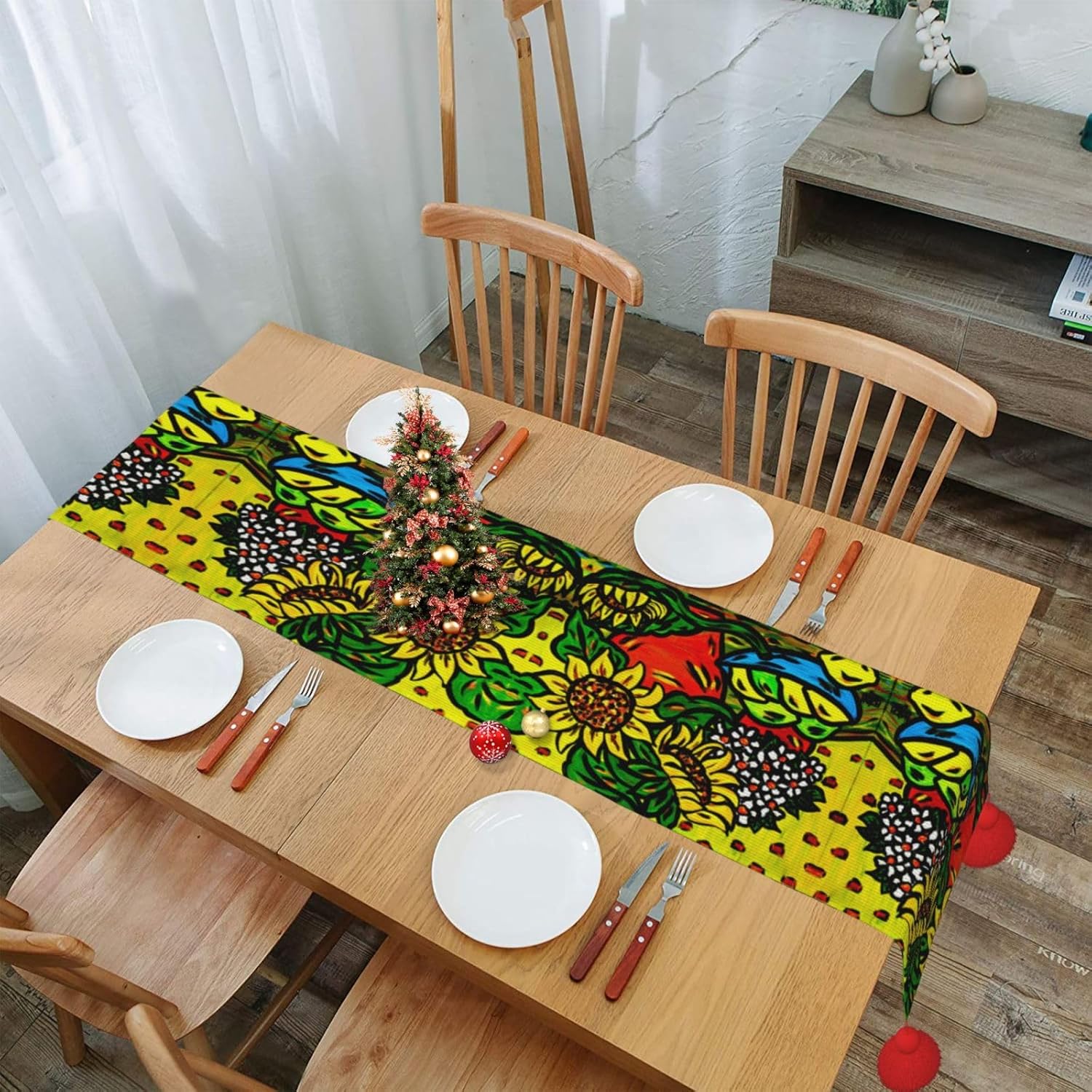 Sunflower Yellow Cute Christmas Table Runner Dining Table Decor Christmas Decorations Indoor Home Decor Christmas Table Runners Xmas Navidad