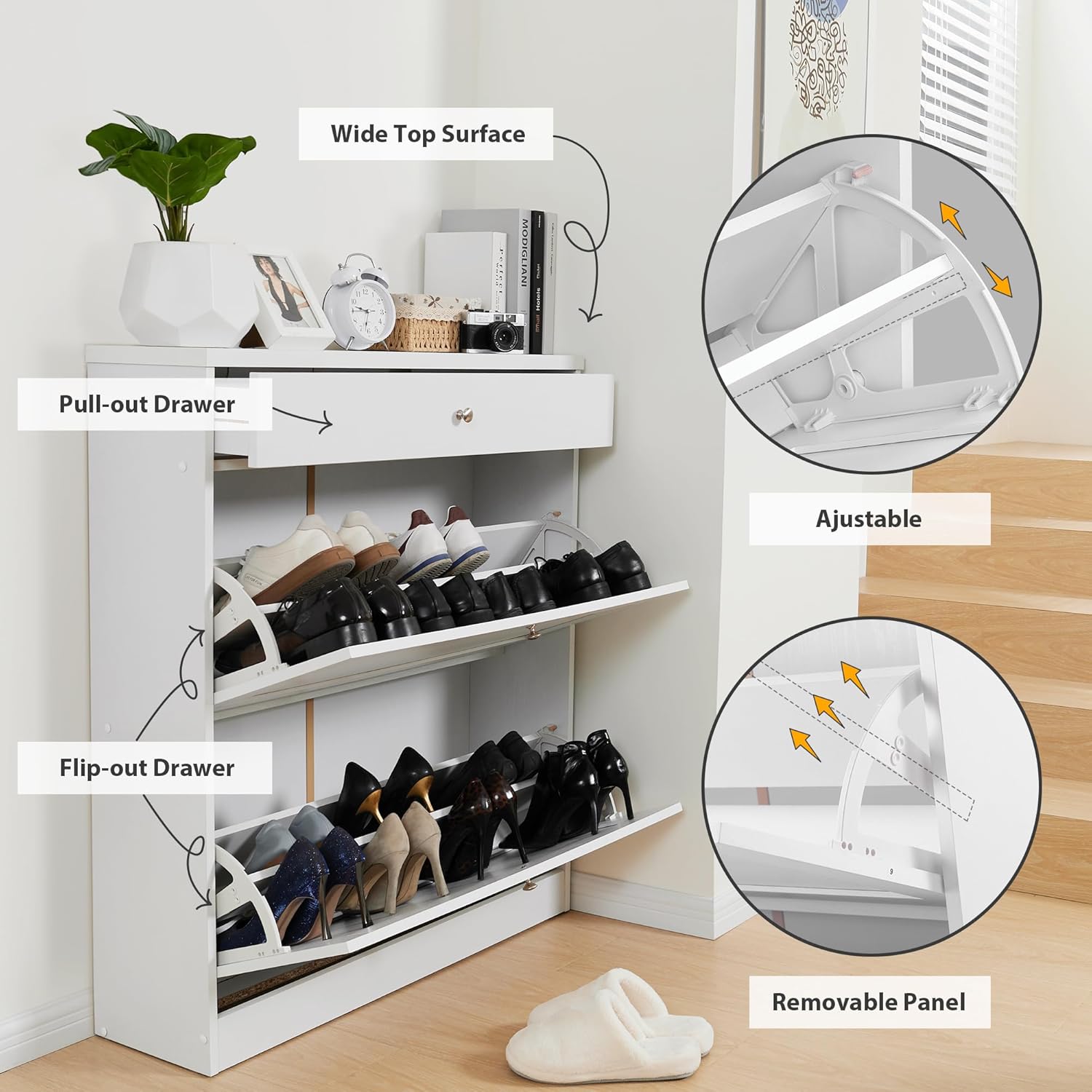 PrimeZone Armario de almacenamiento de zapatos para entrada, 35.4 pulgadas de ancho x 10 pulgadas de profundidad x 41 pulgadas de alto, organizador