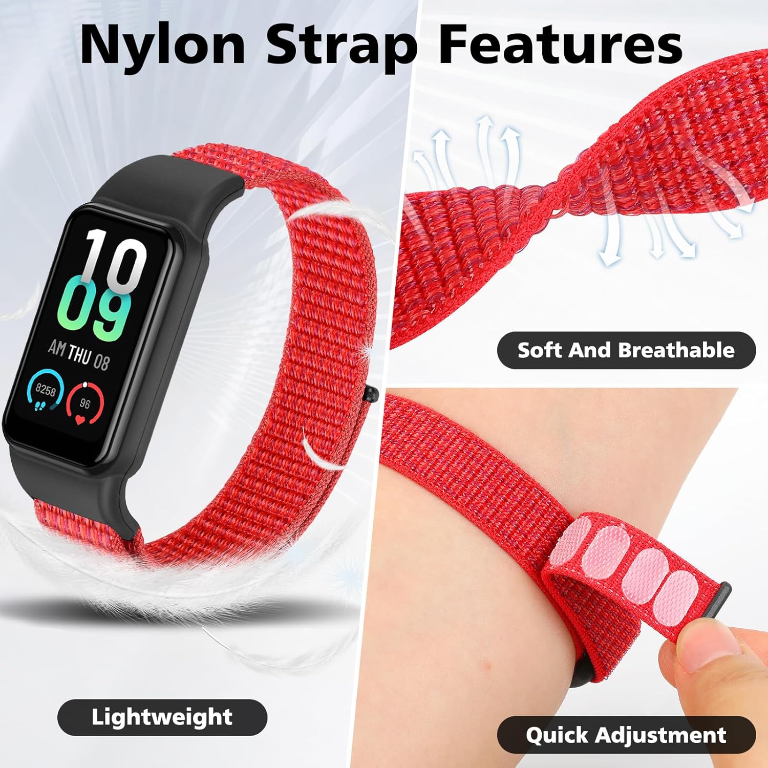 YCHDDER Solo Loop – Correas de nailon compatibles con Amazfit Band 7, suave, transpirable, cómoda, ajustable, colorida correa de repuesto deportiva