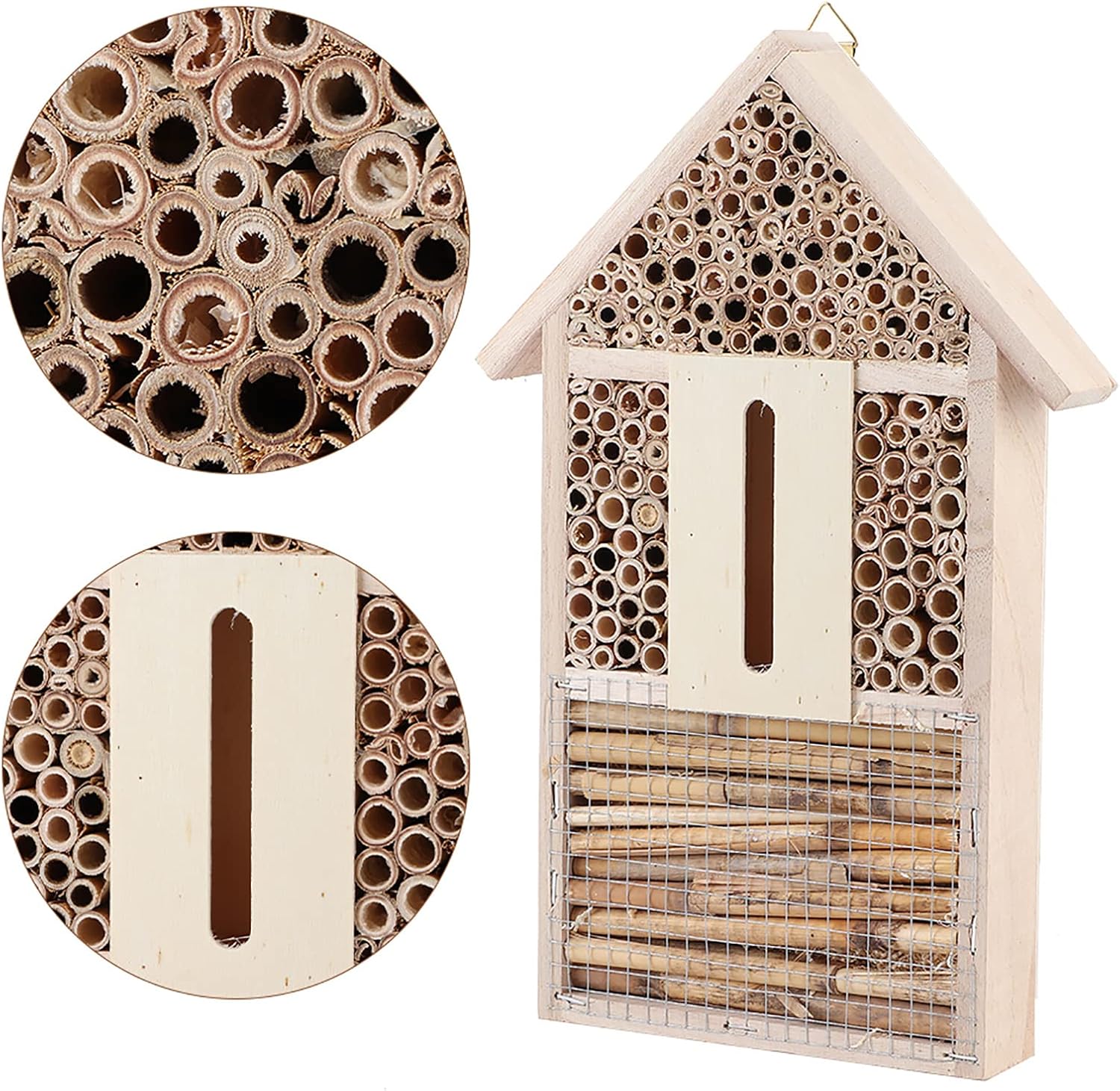 Fydun Casa de abejas de madera, refugio de jardín, caja de anidación de artesanías, adorno al aire libre, decoración de casa de abeja de madera,