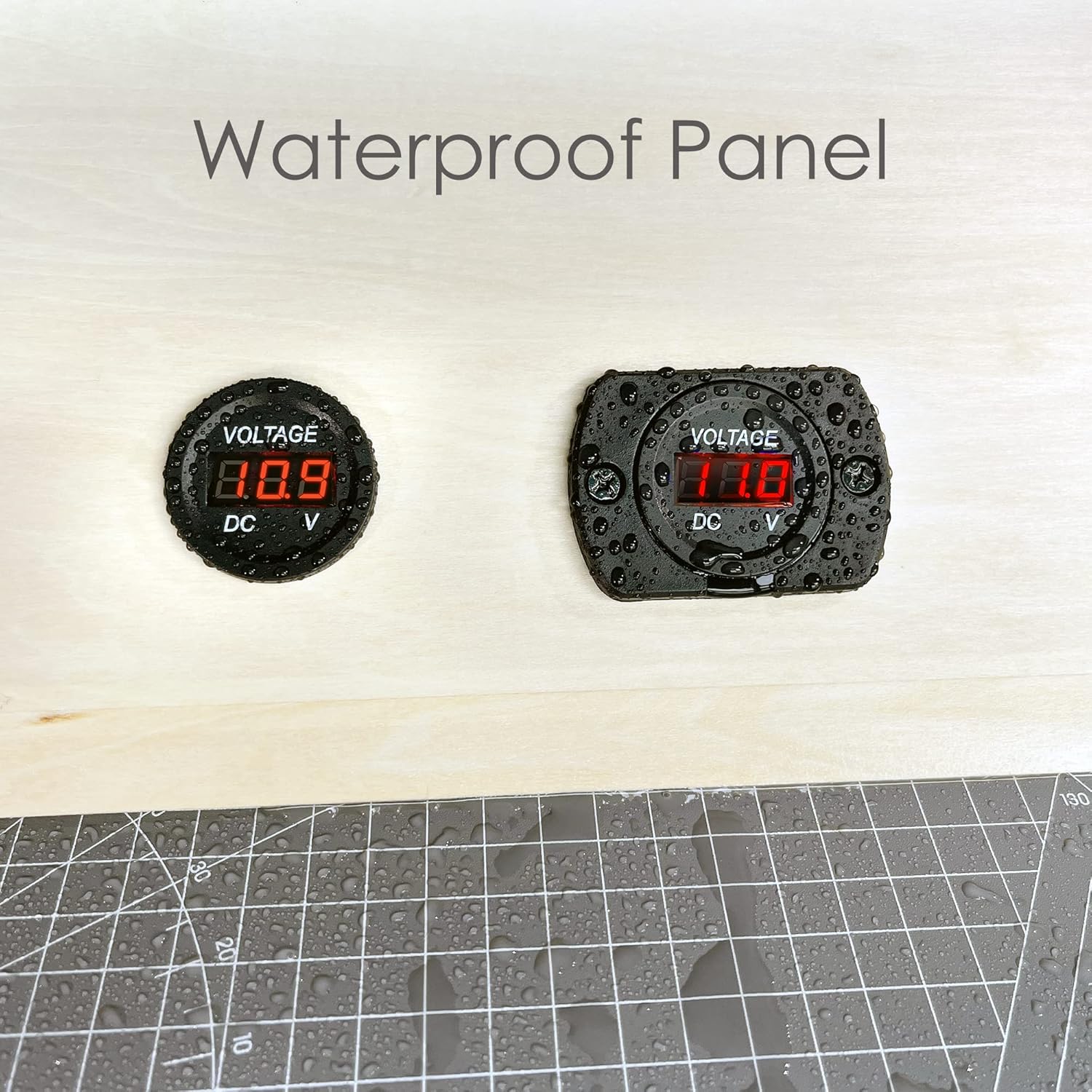 CrocSee Paquete de 2 voltímetros de automóvil CC de 12 V 24 V, impermeables, panel digital LED, medidor de voltaje redondo con terminales para