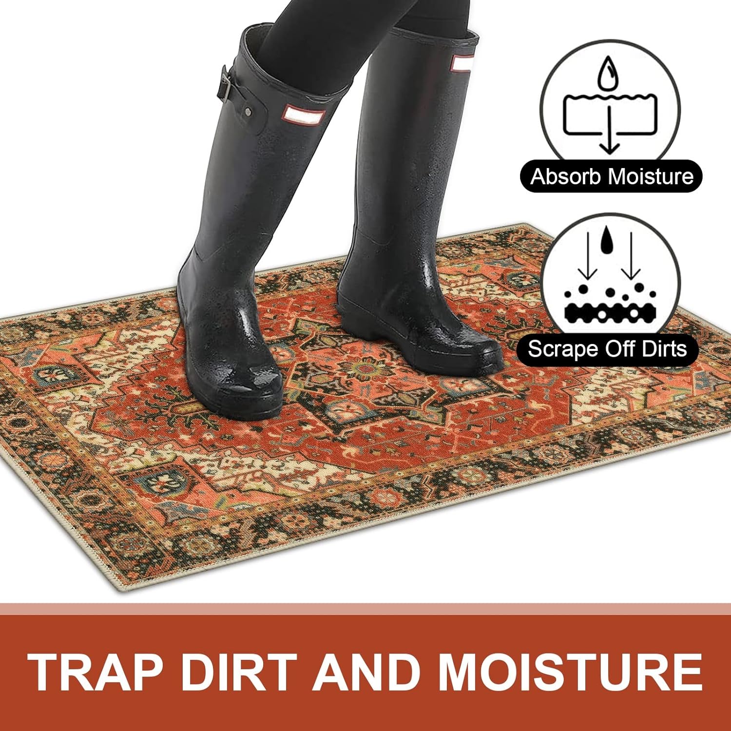 Collive Tapete retro para puerta de interior, antideslizante, lavable, absorbe rápidamente, tapetes de bienvenida, tapetes de pelo bajo, alfombra de