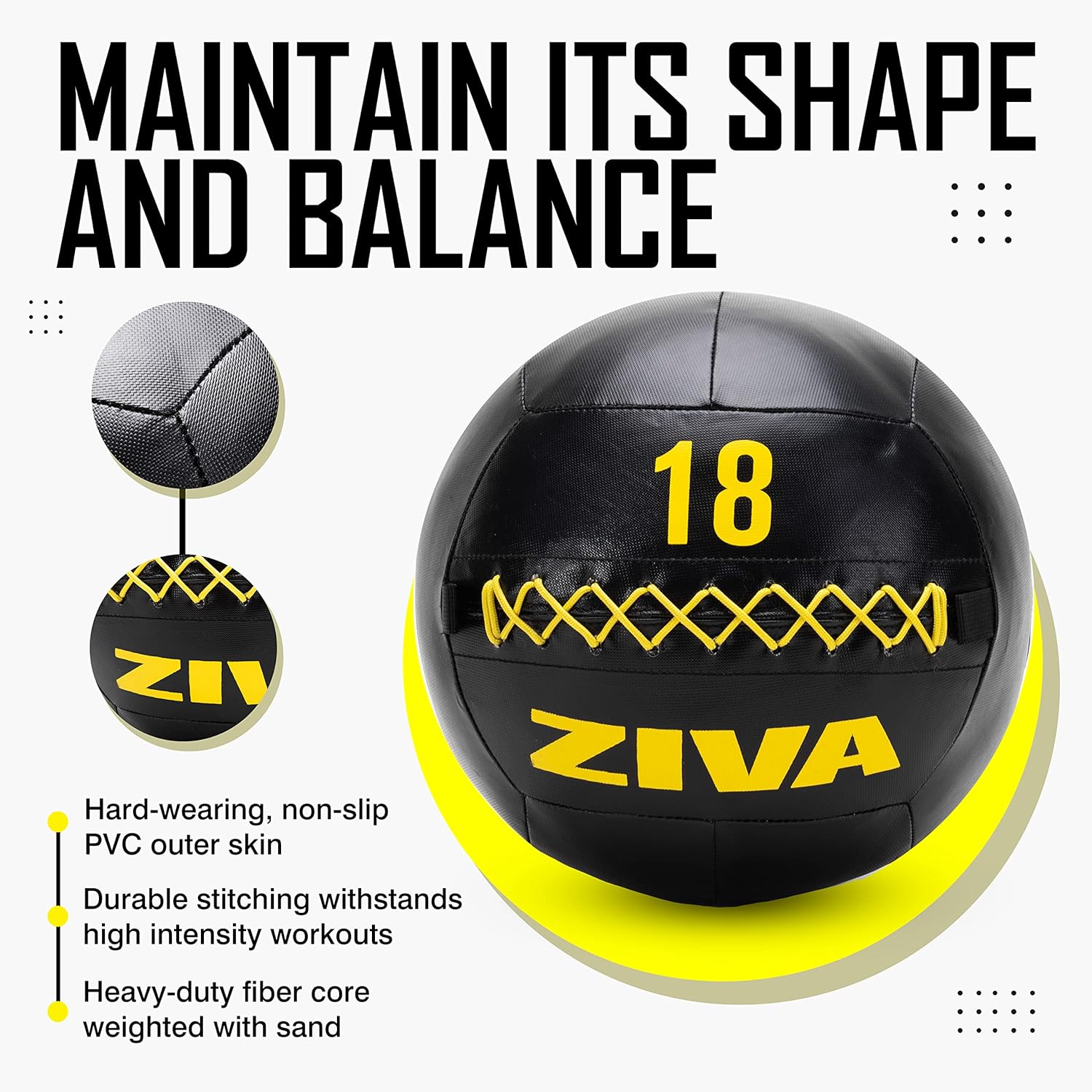 ZIVA Pelota de pared suave  Pelota de ejercicio con peso altamente duradera para entrenamiento de fuerza y acondicionamiento, varios colores, peso
