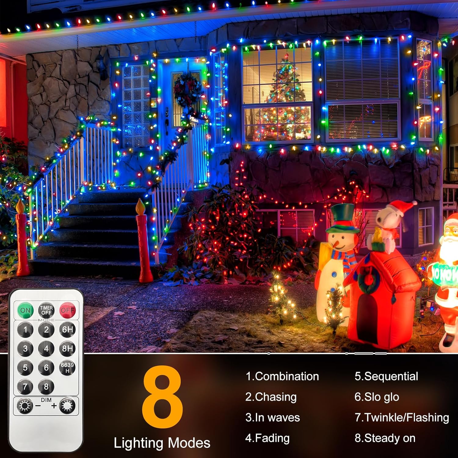 1200 luces LED de Navidad de 392 pies, decoración al aire libre, 8 modos y temporizador de memoria, luces de Navidad con enchufe remoto, guirnalda