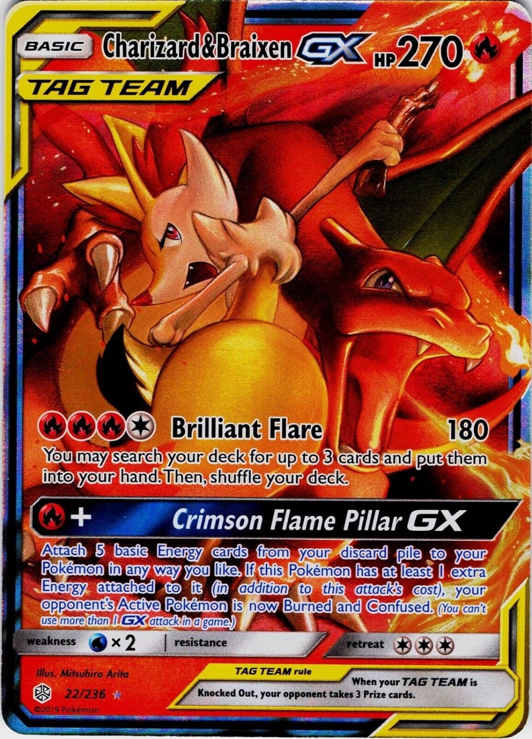 Pokemon – Charizard & Braixen Tag Team GX 22236 – Eclipse cósmico – Tarjeta Pokemon Ultra Rare – Holo Foil