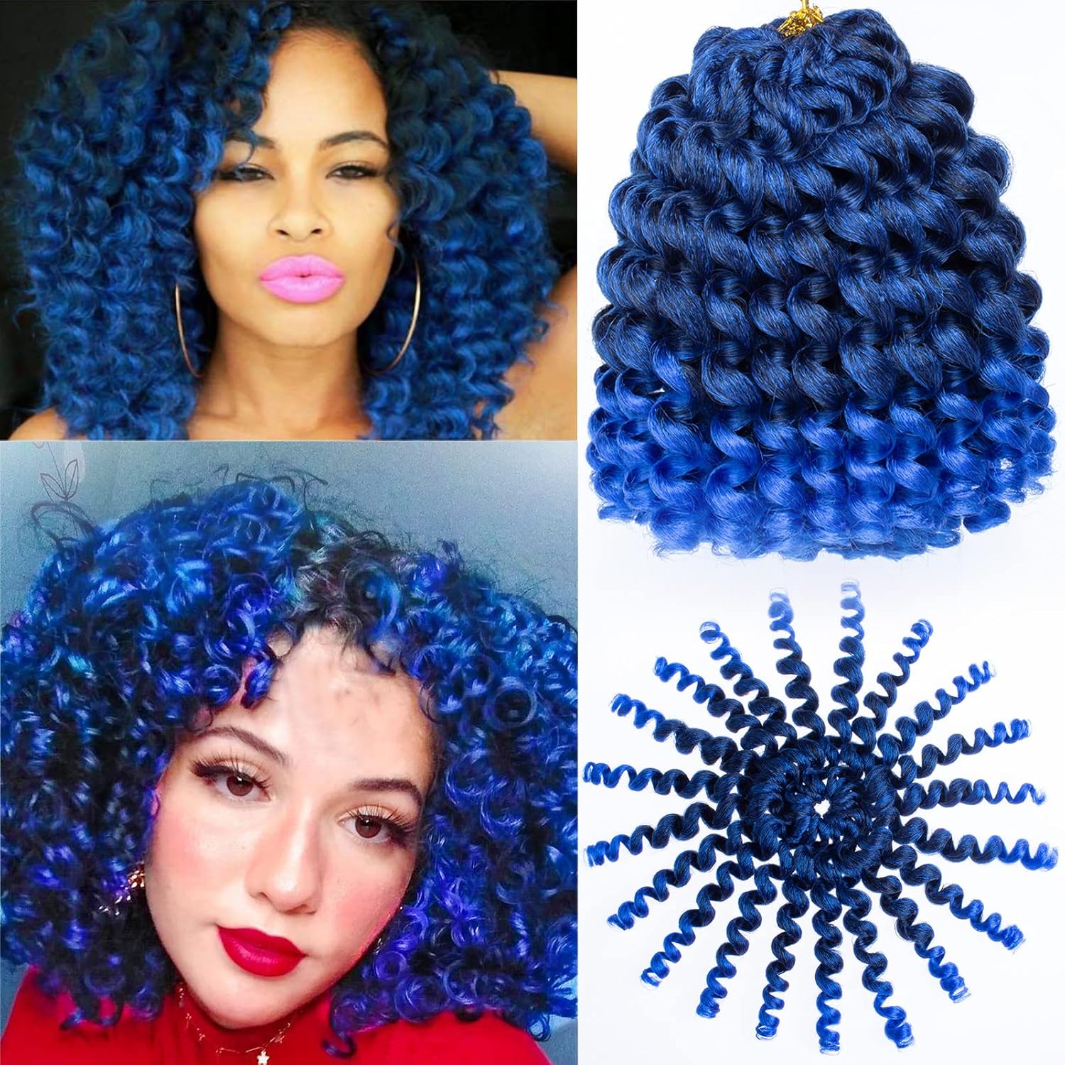 Leeven Pelo corto de 8 pulgadas de Jamaica Bounce Wand Curl Crochet Hair Senegalese Twist sintético trenzado de pelo Ombre azul Jumpy Wand Curly