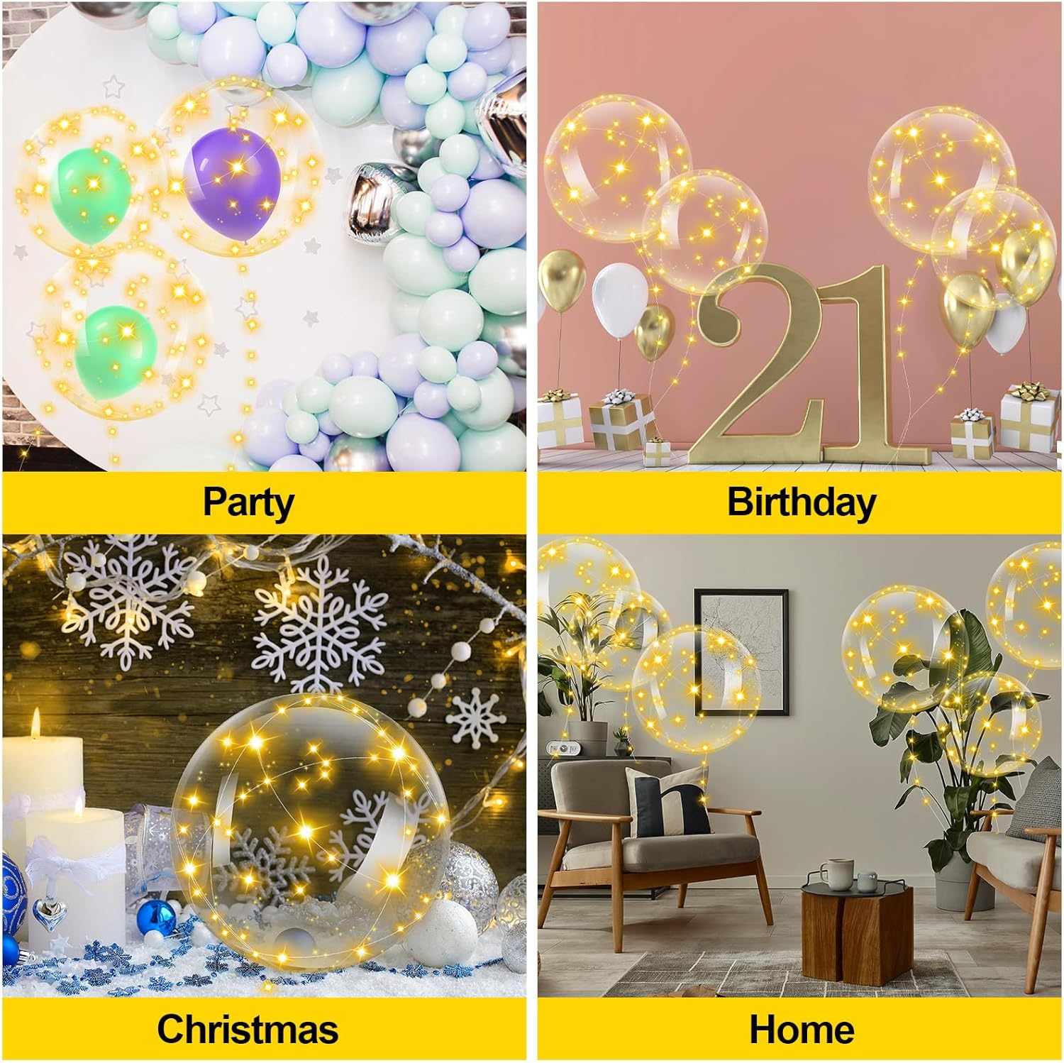 Paquete de 20 globos LED de 20 pulgadas y 24 pulgadas, globos iluminados transparentes, globos de Navidad brillantes Bobo globos de luz transparente