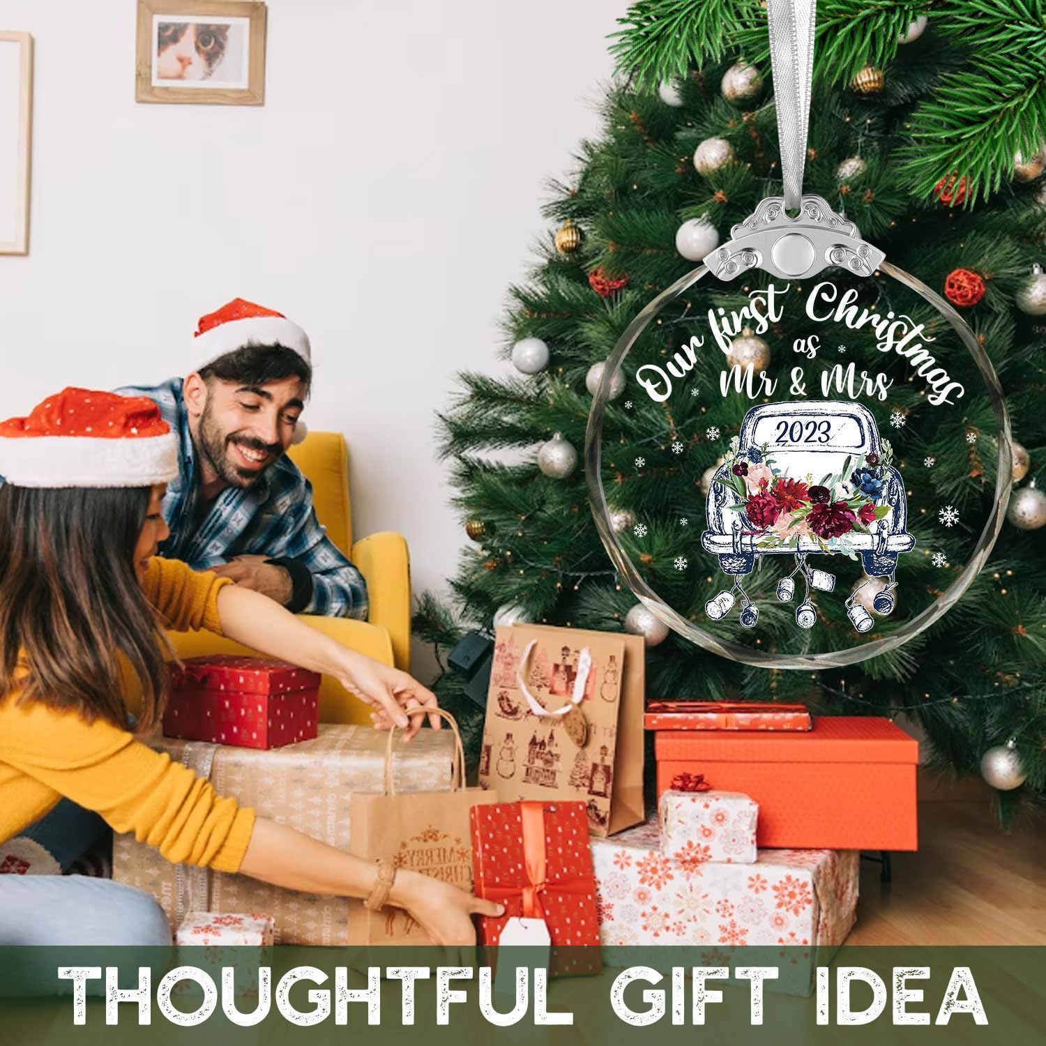 Adorno de matrimonio de nuestra primera Navidad 2023, nuestra primera Navidad como el señor y la señora 2023, regalos de boda para parejas, regalos