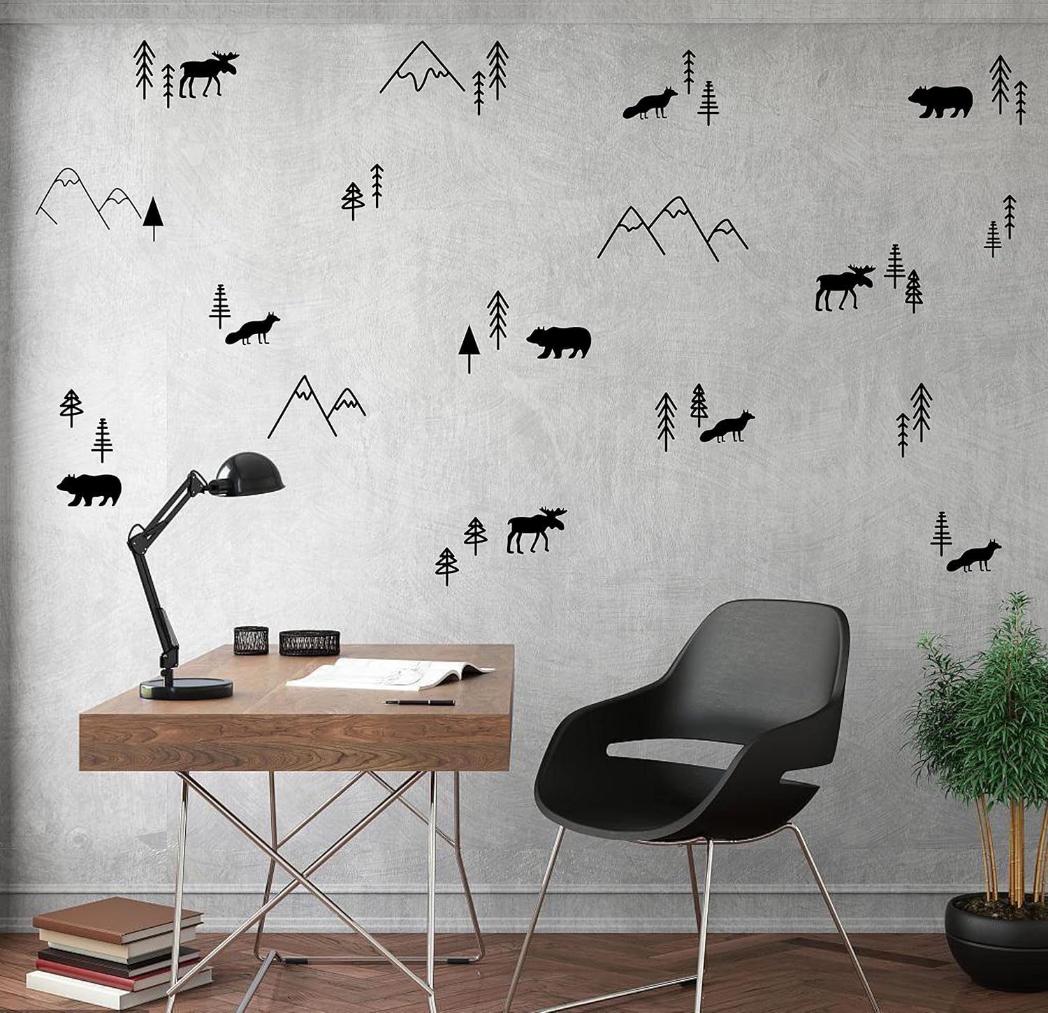 Calcomanías de pared de desierto, calcomanías de vinilo de montañas para habitación de niños, decoración de animales del bosque, guardería, bosque,