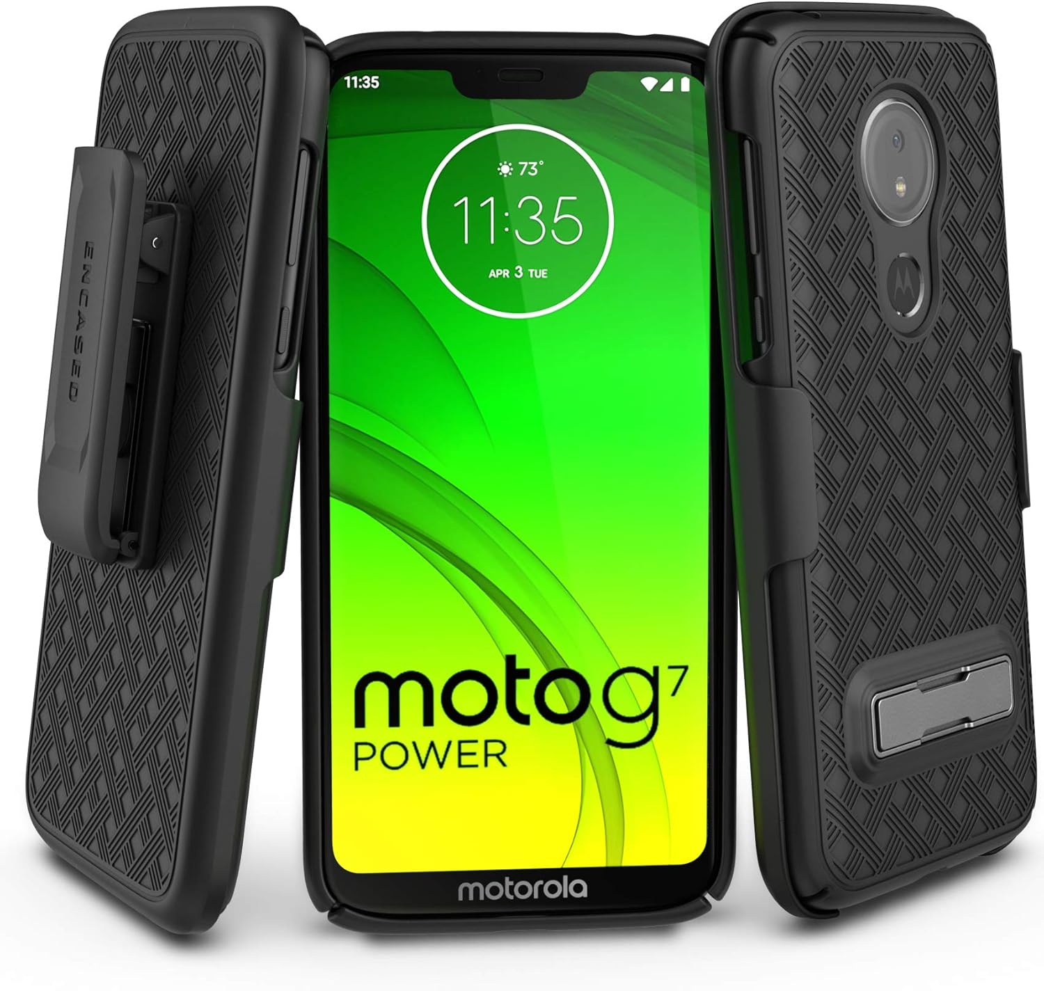 ENCASED Moto G7 Power Belt Case con Kickstand (2019 Slimline) Cubierta ultra fina con clip de funda – Negro
