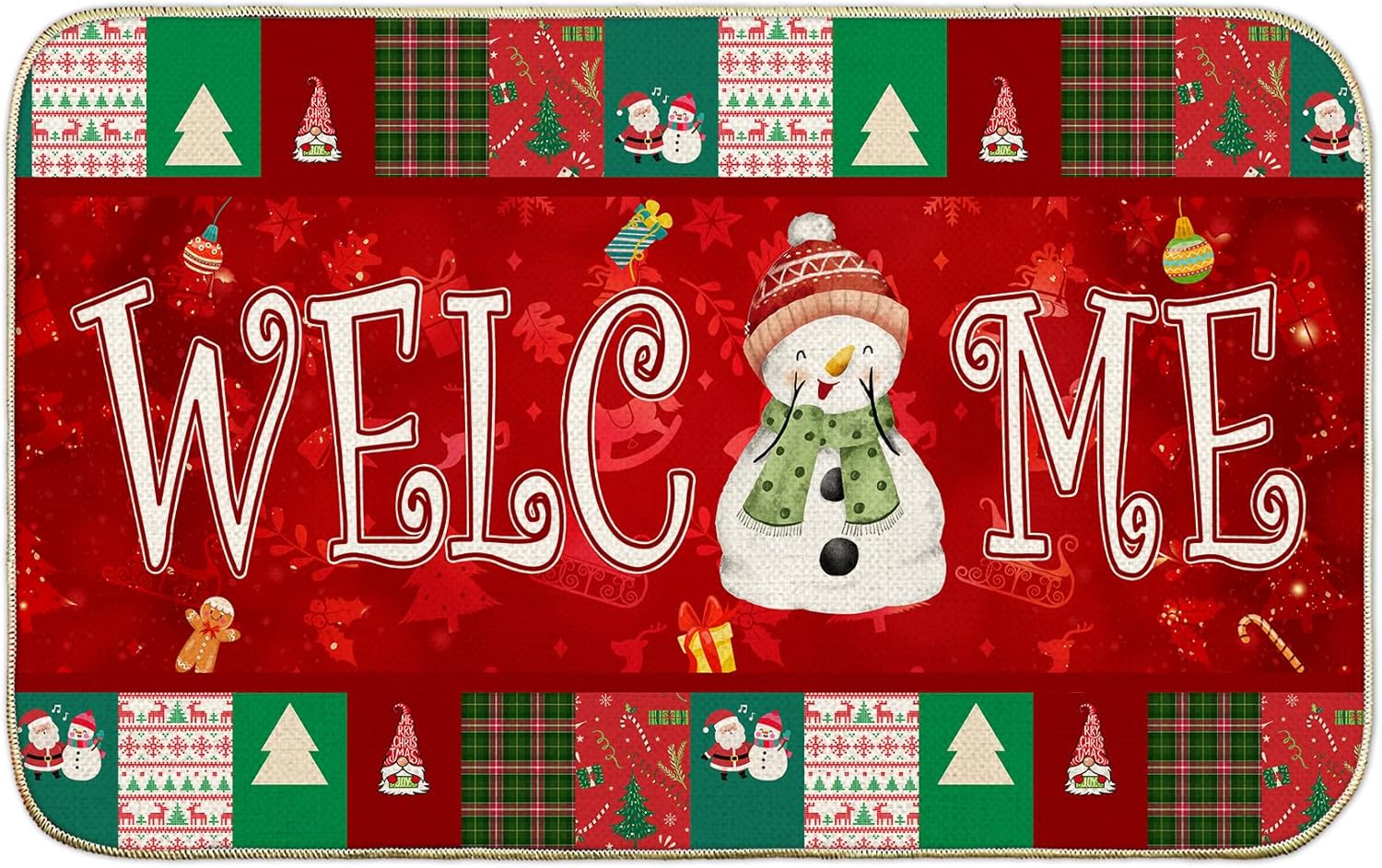 Tapete de Navidad de bienvenida de Navidad para puerta delantera, tapete de Navidad con muñeco de nieve de Feliz Navidad, tapete antideslizante para
