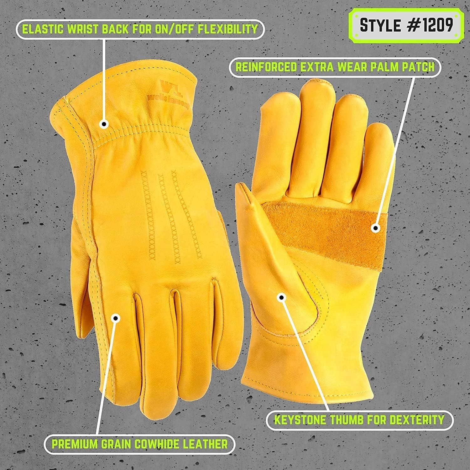Wells Lemont guantes de trabajo de alta calidad de piel, 3 unidades