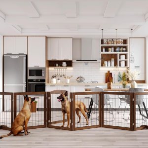 Vantas Puerta plegable para mascotas sin ensamblaje de 144 pulgadas de ancho, puerta de madera para perros de 30 pulgadas de alto con puerta de Vantas Puerta plegable para mascotas sin ensamblaje de 144 pulgadas de ancho, puerta de madera para perros de 30 pulgadas de alto con puerta de