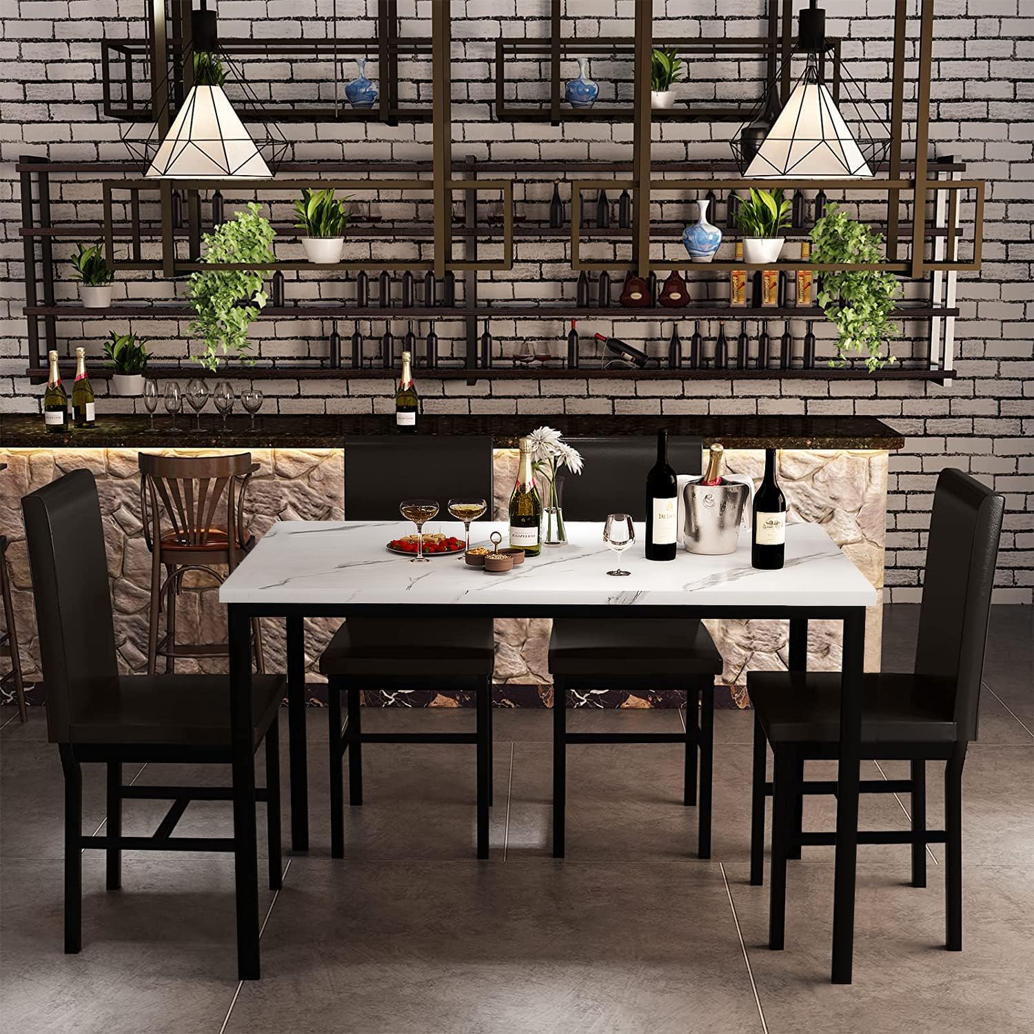 Recaceik Juego de mesa de comedor de 5 piezas para 4 personas, moderno juego de mesa de cocina de 47 pulgadas con parte superior de mármol