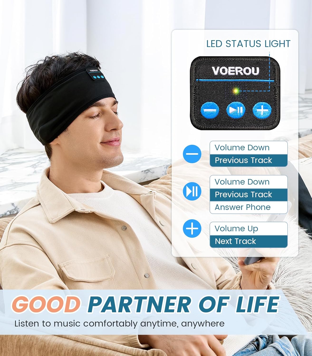 Voerou – Auriculares de diadema inalámbricos con Bluetooth para dormir, entrenamiento, yoga, insomnio, viajes, meditación