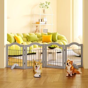 GHQ&ME – Puerta independiente independiente de 80 pulgadas de ancho y 24 pulgadas de alto, sin montaje, puerta plegable de madera para perros, para GHQ&ME – Puerta independiente independiente de 80 pulgadas de ancho y 24 pulgadas de alto, sin montaje, puerta plegable de madera para perros, para