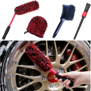 BYTTME Juego de cepillos limpiadores de ruedas de microfibra sin metal, cepillo de rueda en ángulo de microfibra, cepillo para neumáticos y BYTTME Juego de cepillos limpiadores de ruedas de microfibra sin metal, cepillo de rueda en ángulo de microfibra, cepillo para neumáticos y