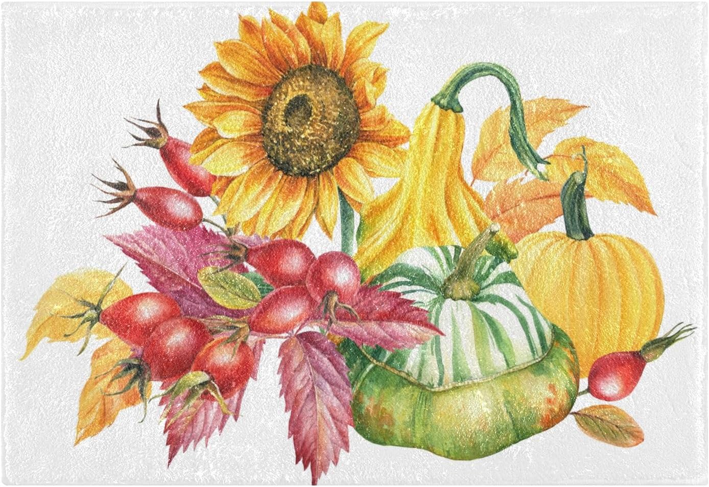 Bathroom Rugs Sets 2 Piece 24×16+24×20 Inch,Soft U-Shaped Contour Toilet Rug Pumpkin Sunflowers Non-Slip Absorbent Bath Floor Mat Carpet Set Water