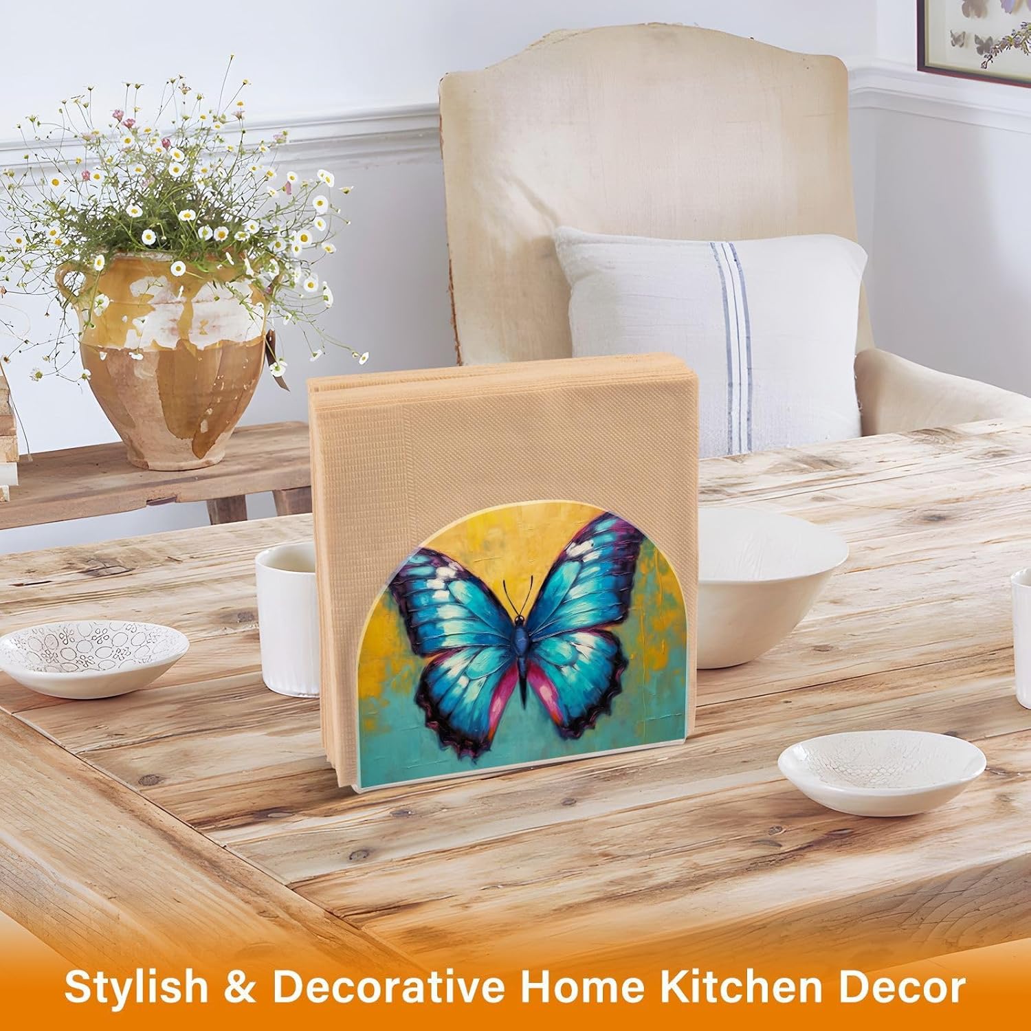 Napkin Holder Butterfly Painting Napkin Holders for Tables, Clear Acrylic Napkin Holders Cocktail Napkin Holder for Kitchen Restaurant Bar Home